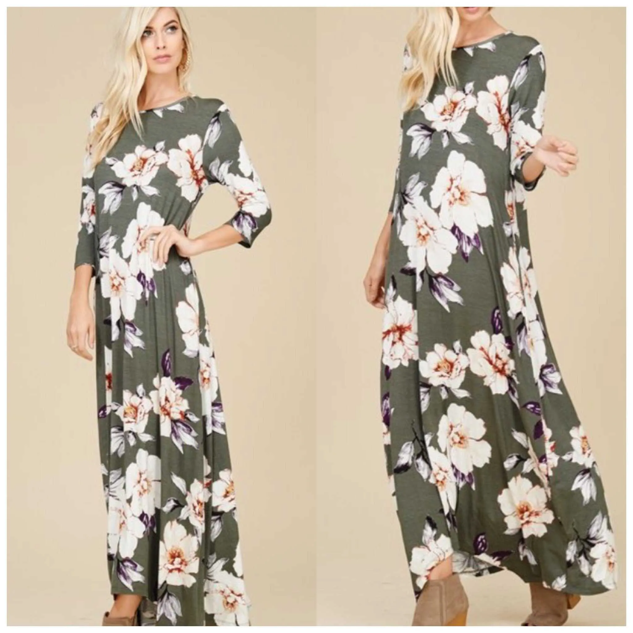 Fall Olive You Floral Maxi Dress