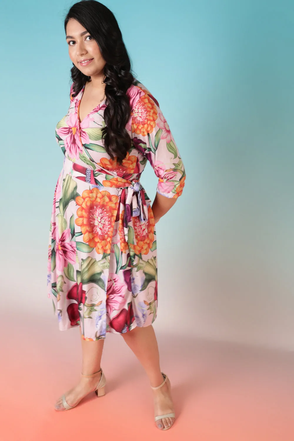 Florals In Peaches Wrap Dress