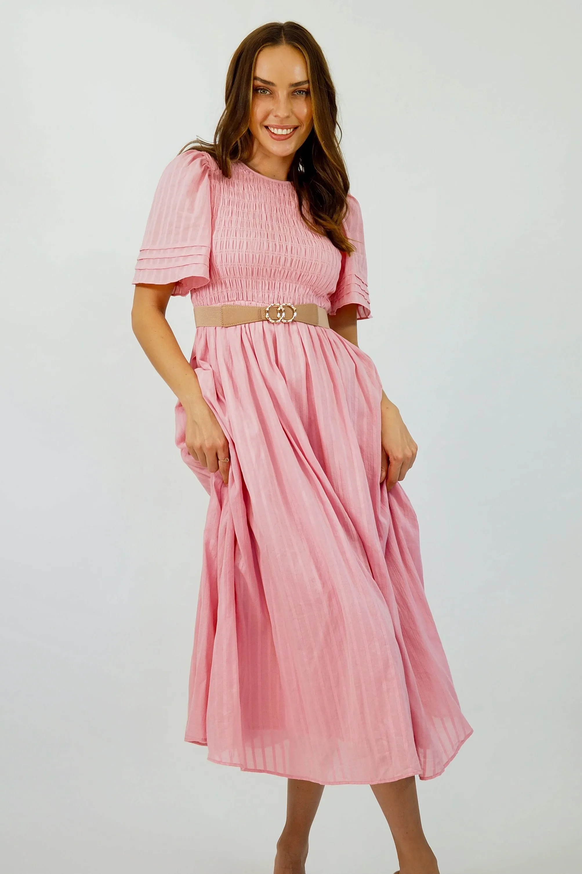 Flutter Midi  Dress - Pink