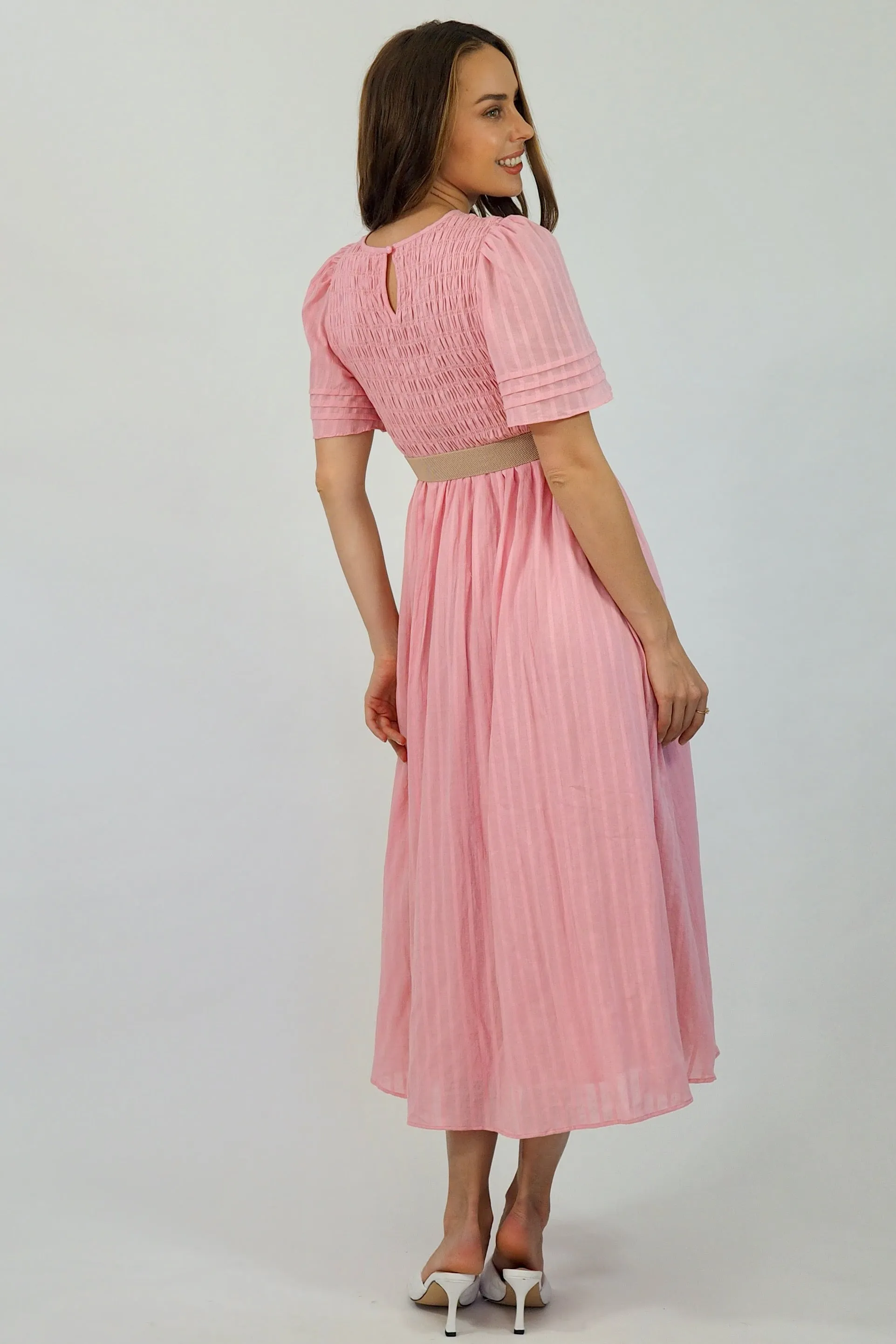 Flutter Midi  Dress - Pink