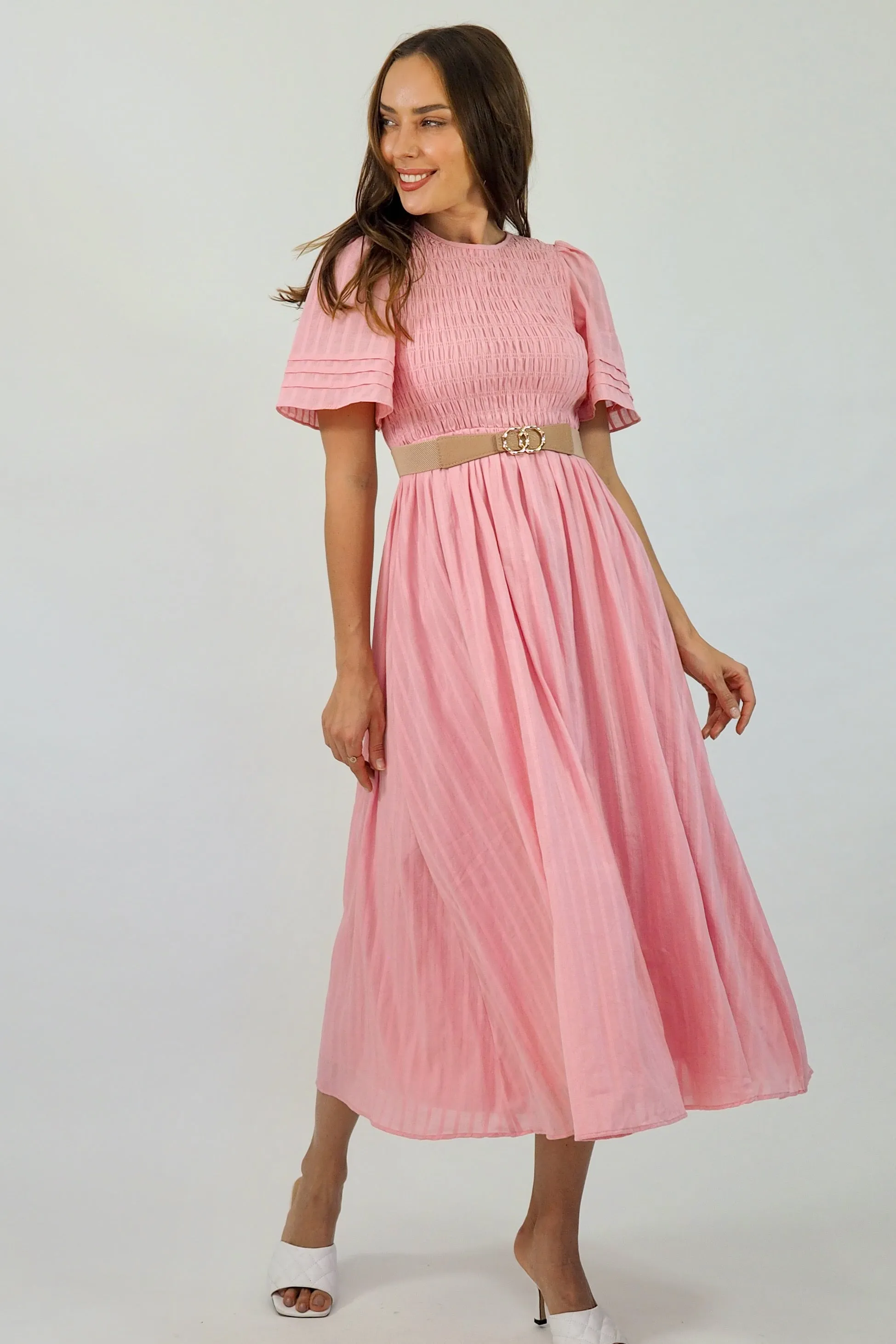 Flutter Midi  Dress - Pink