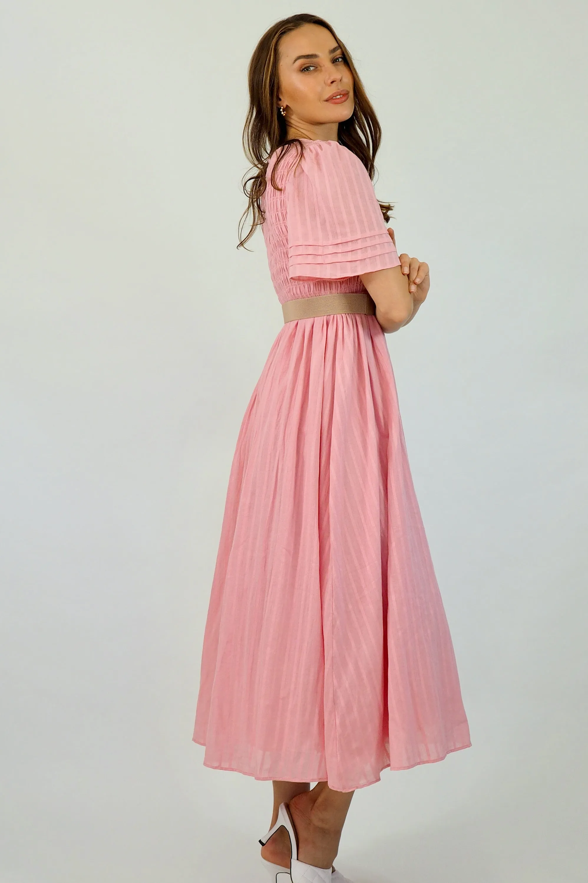 Flutter Midi  Dress - Pink