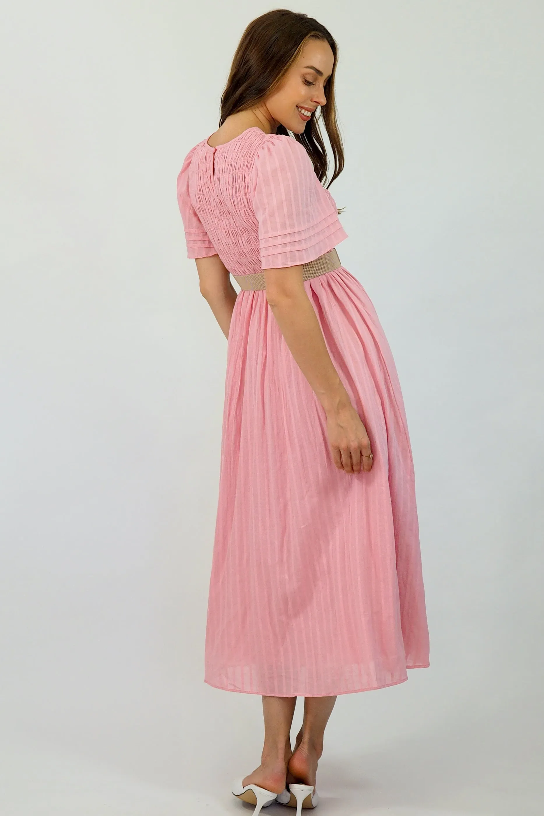 Flutter Midi  Dress - Pink