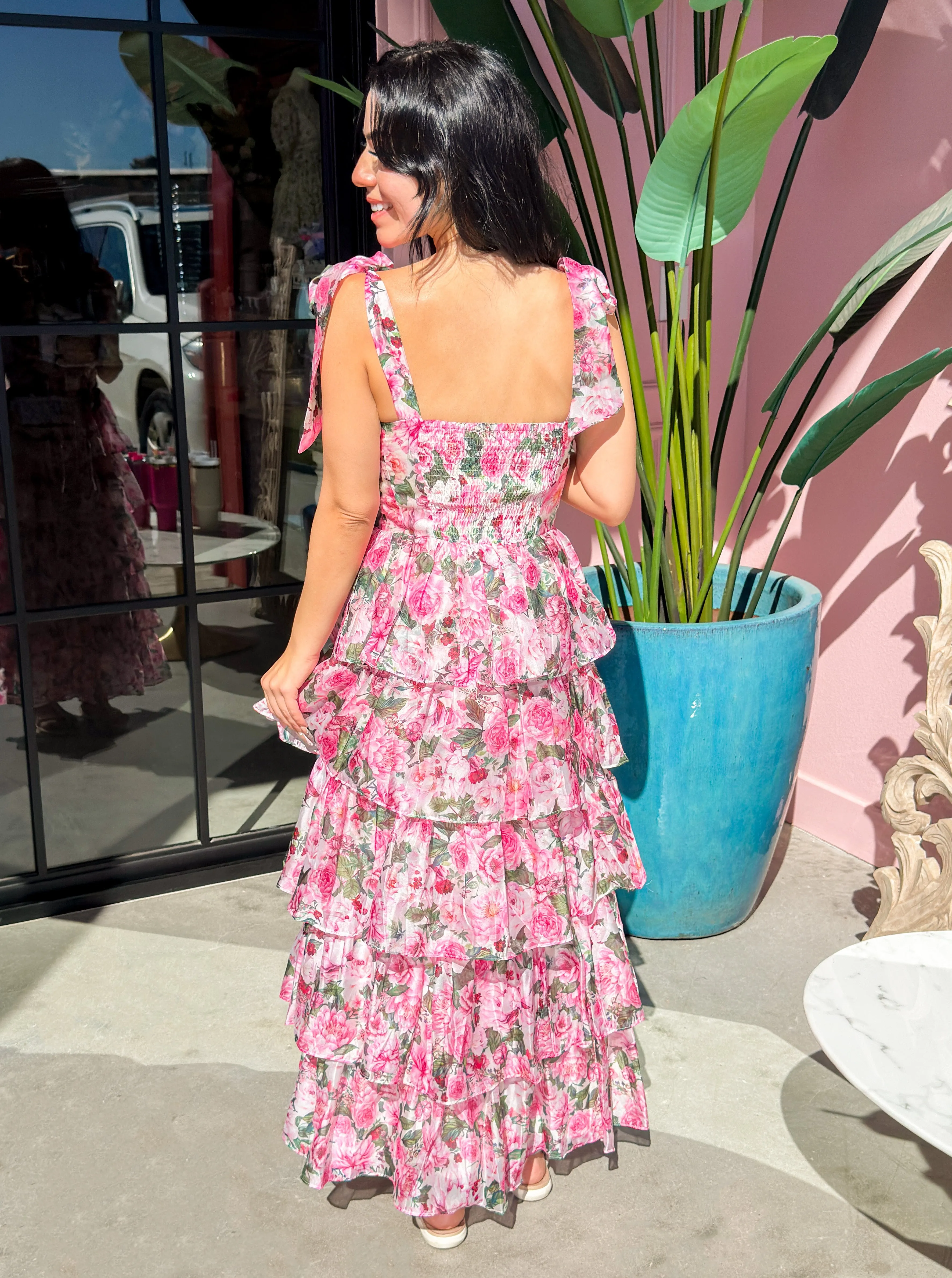 Glamfox - Pink Floral Olivia Midi Dress