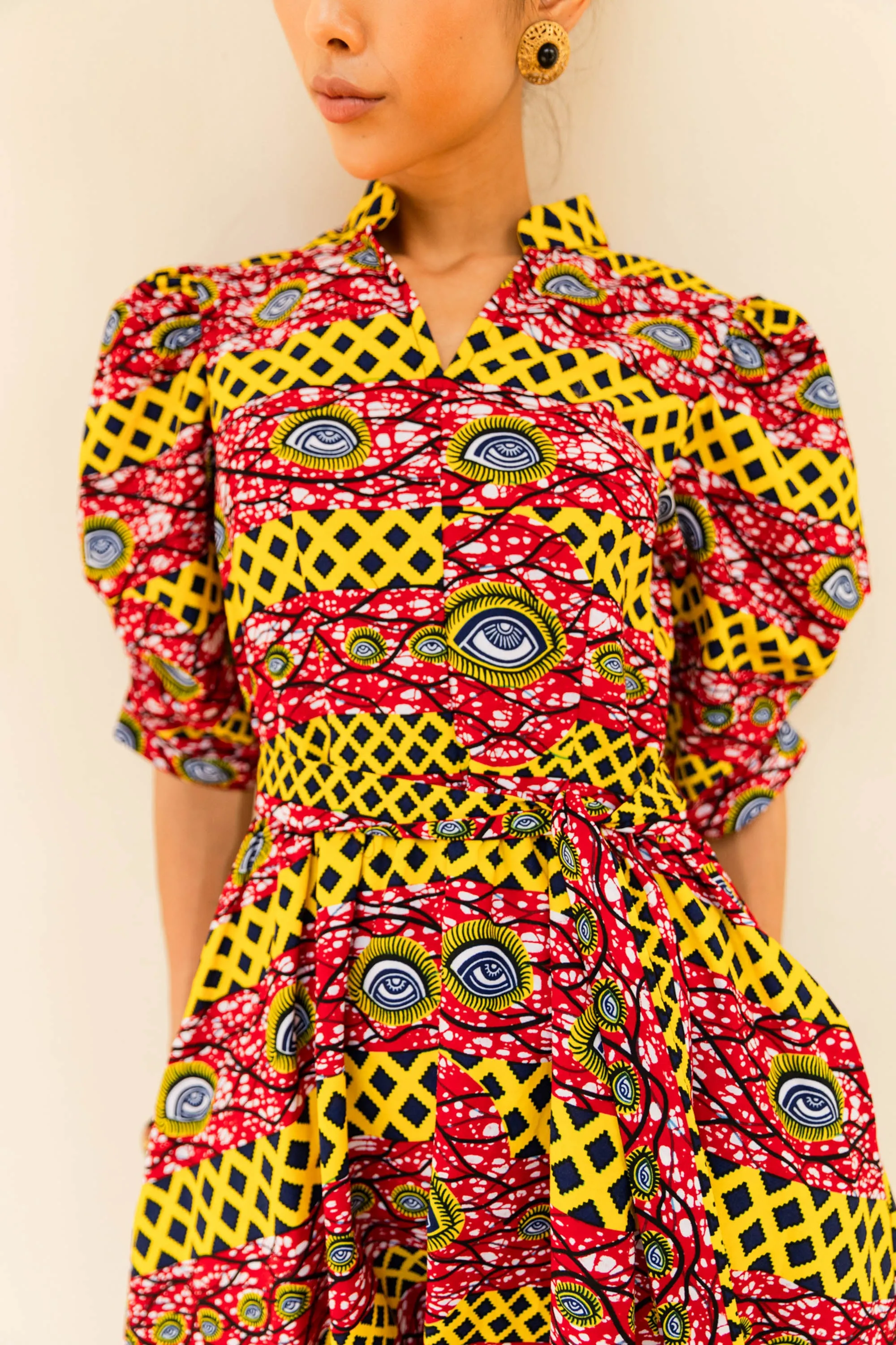 Gozie Dress - Red and Yellow African Ankara Wax Cotton Print