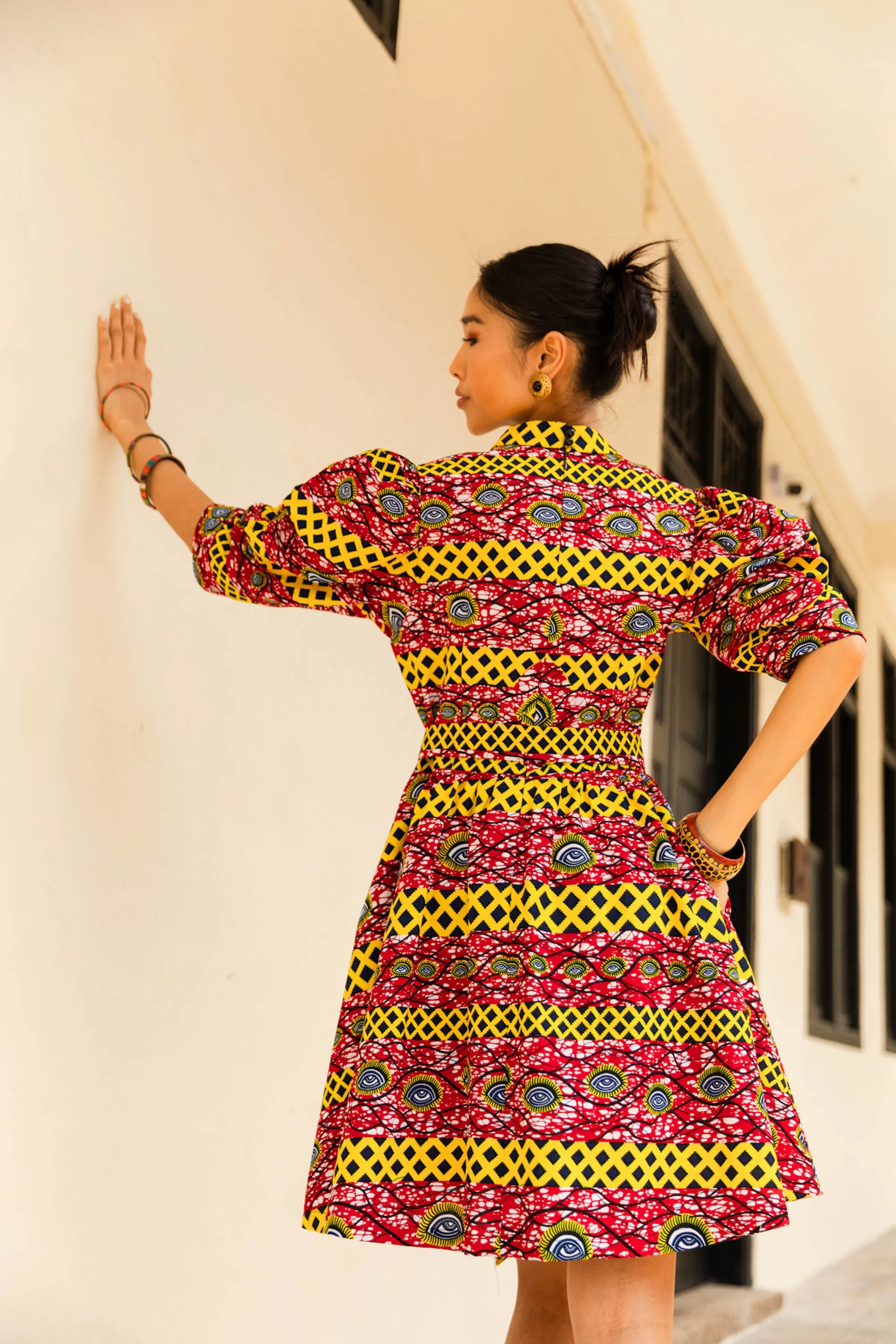 Gozie Dress - Red and Yellow African Ankara Wax Cotton Print