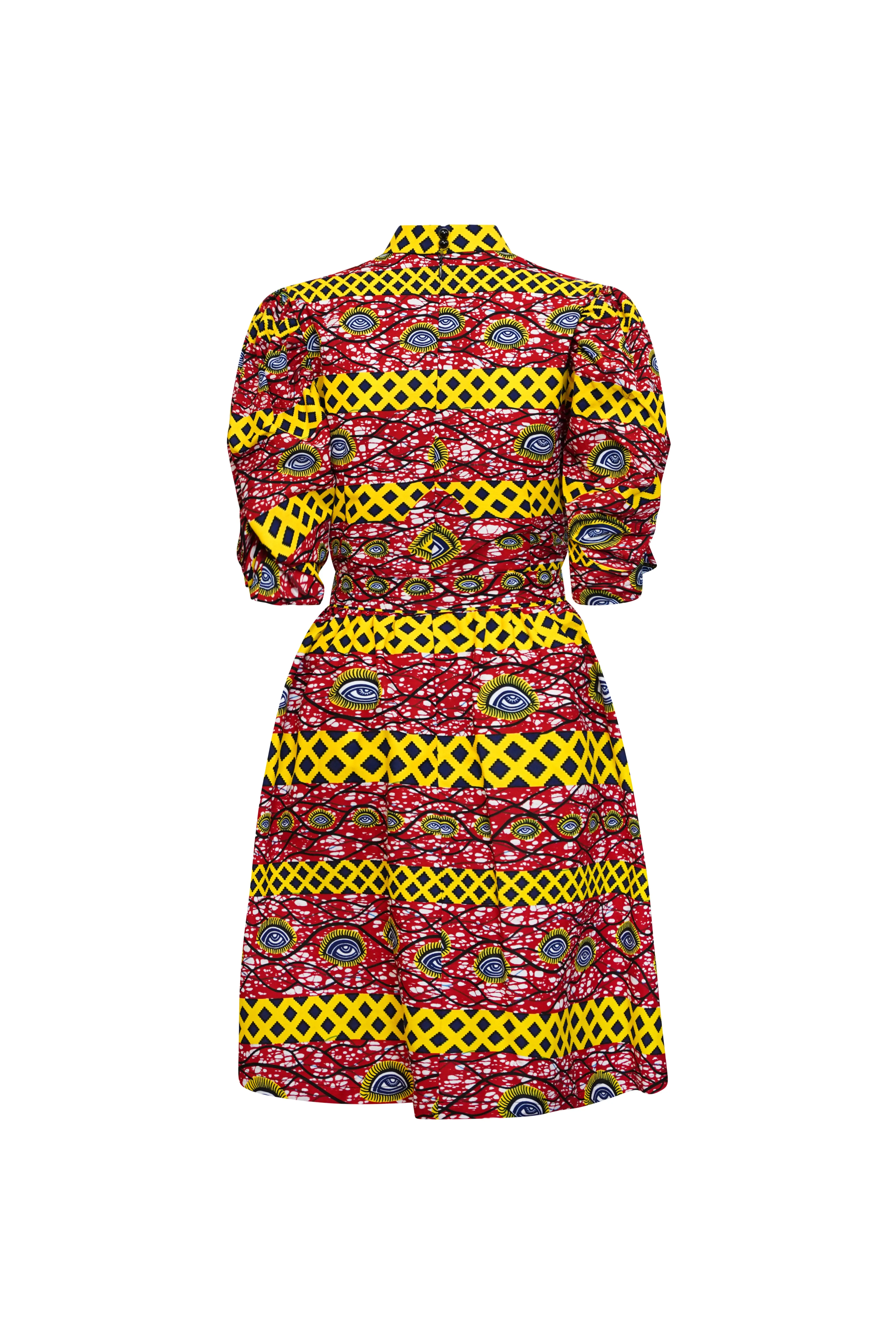 Gozie Dress - Red and Yellow African Ankara Wax Cotton Print