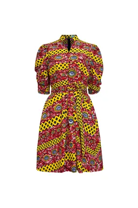 Gozie Dress - Red and Yellow African Ankara Wax Cotton Print