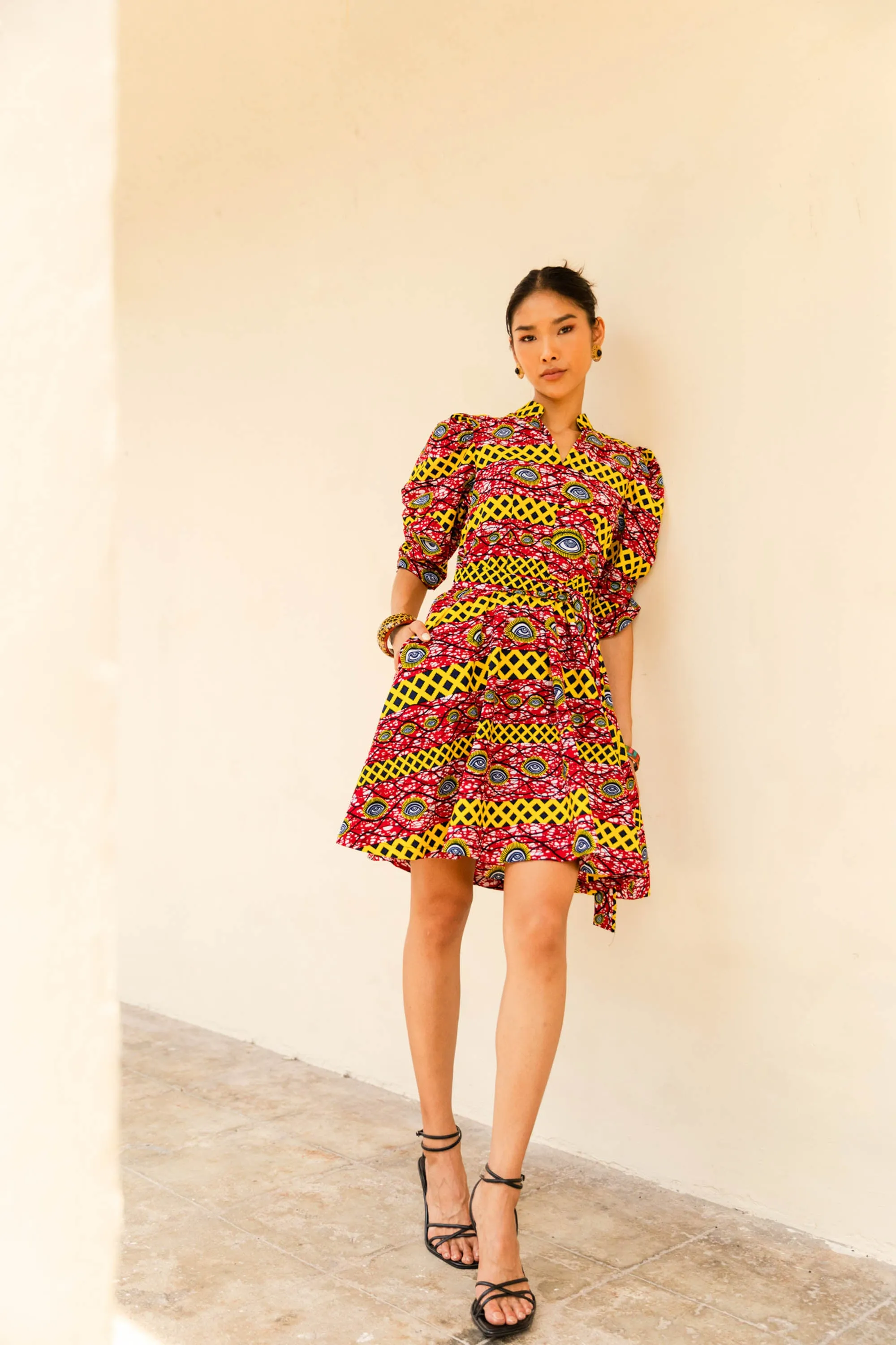 Gozie Dress - Red and Yellow African Ankara Wax Cotton Print