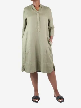 Green v-neck linen dress - size UK 16