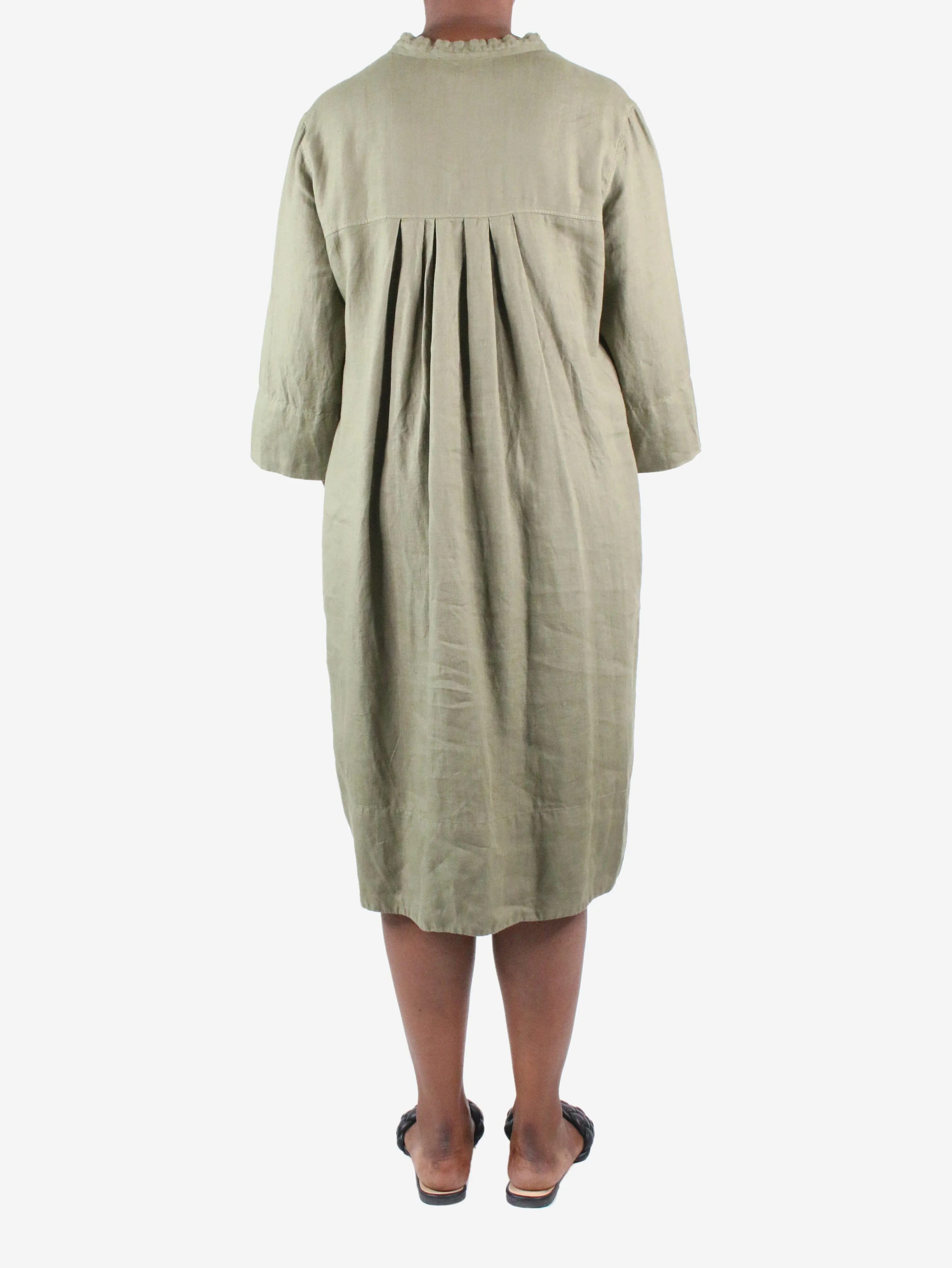 Green v-neck linen dress - size UK 16