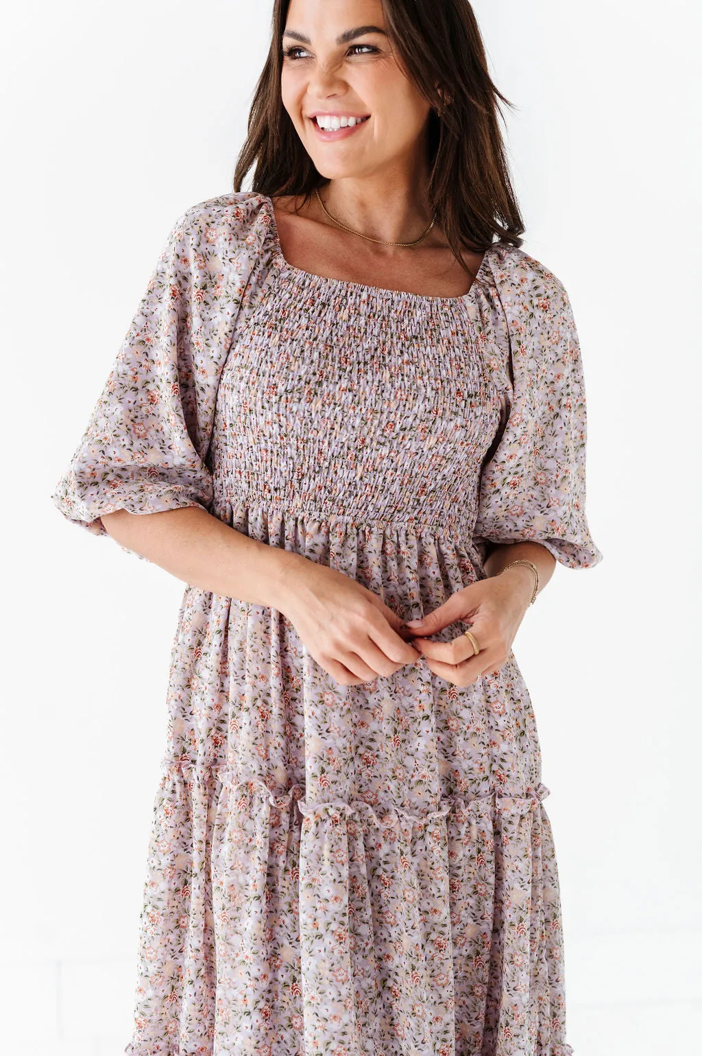 Greta Floral Dress In Lavender - Size 4X Left