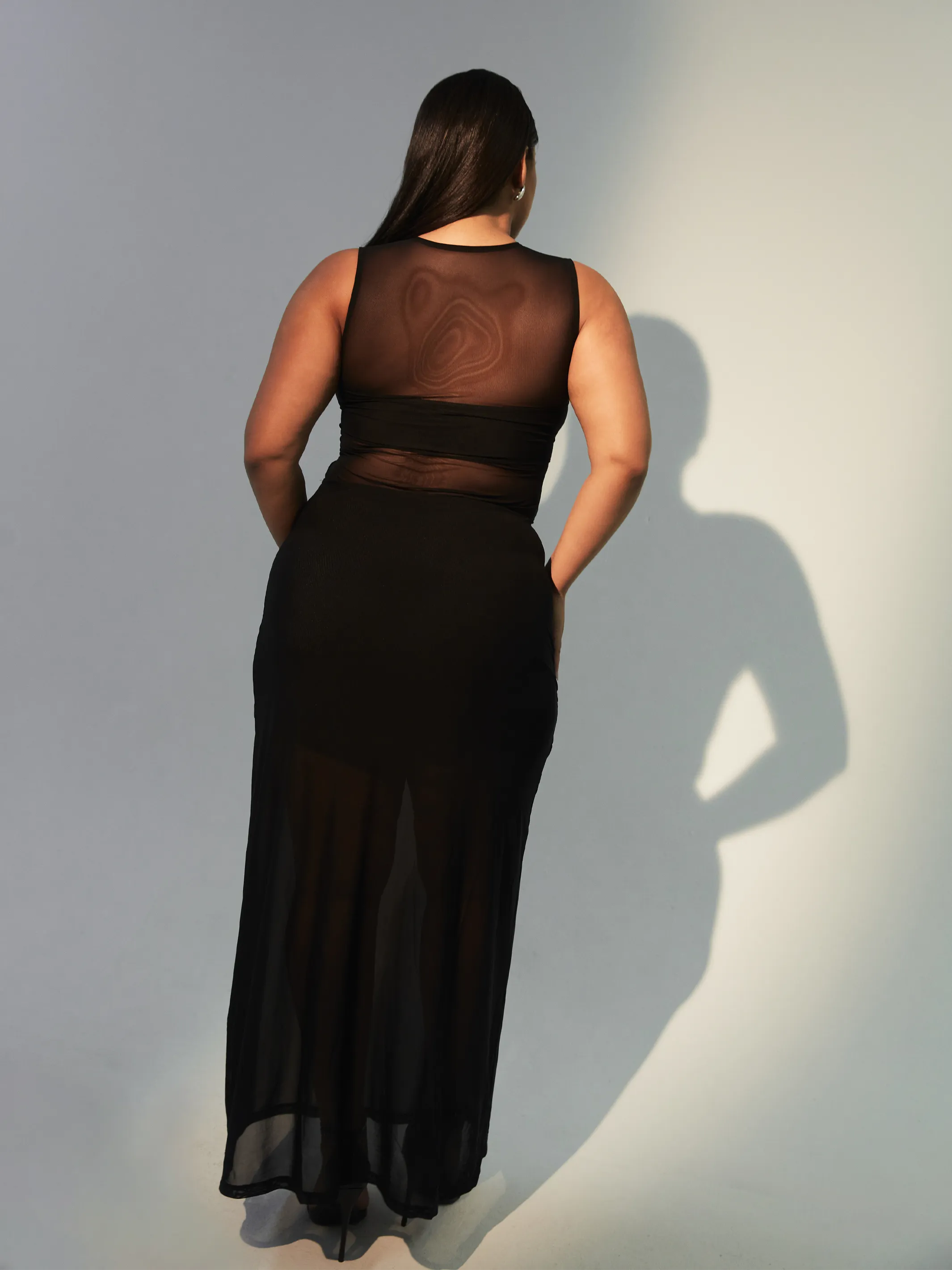 High Neck Mesh Brami Maxi Dress