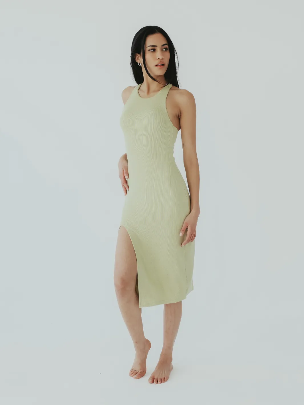 High Neck Ribbed Midi Brami Dress