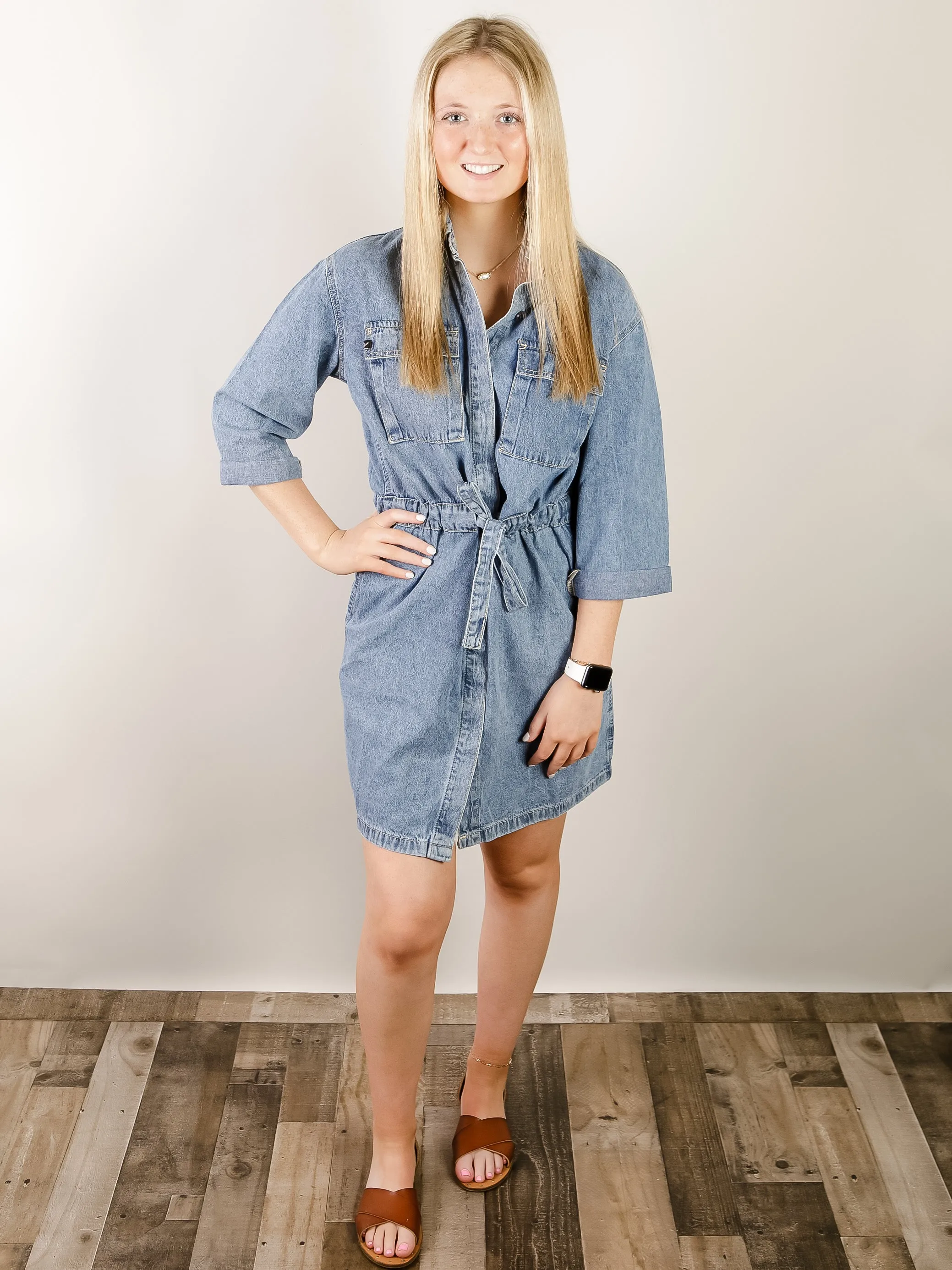 Kan Can Denim 3/4 Sleeve Shirt Dress