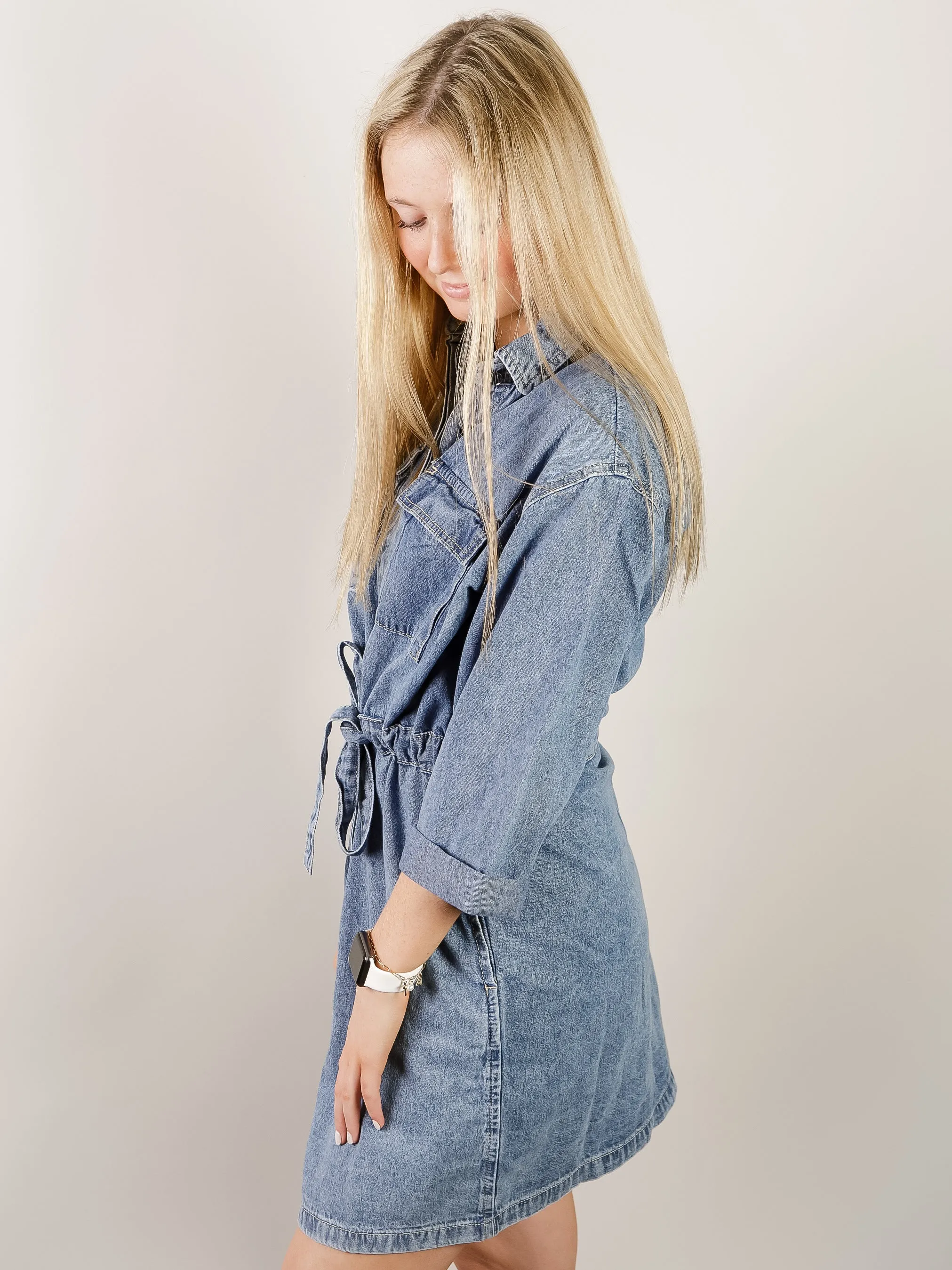 Kan Can Denim 3/4 Sleeve Shirt Dress