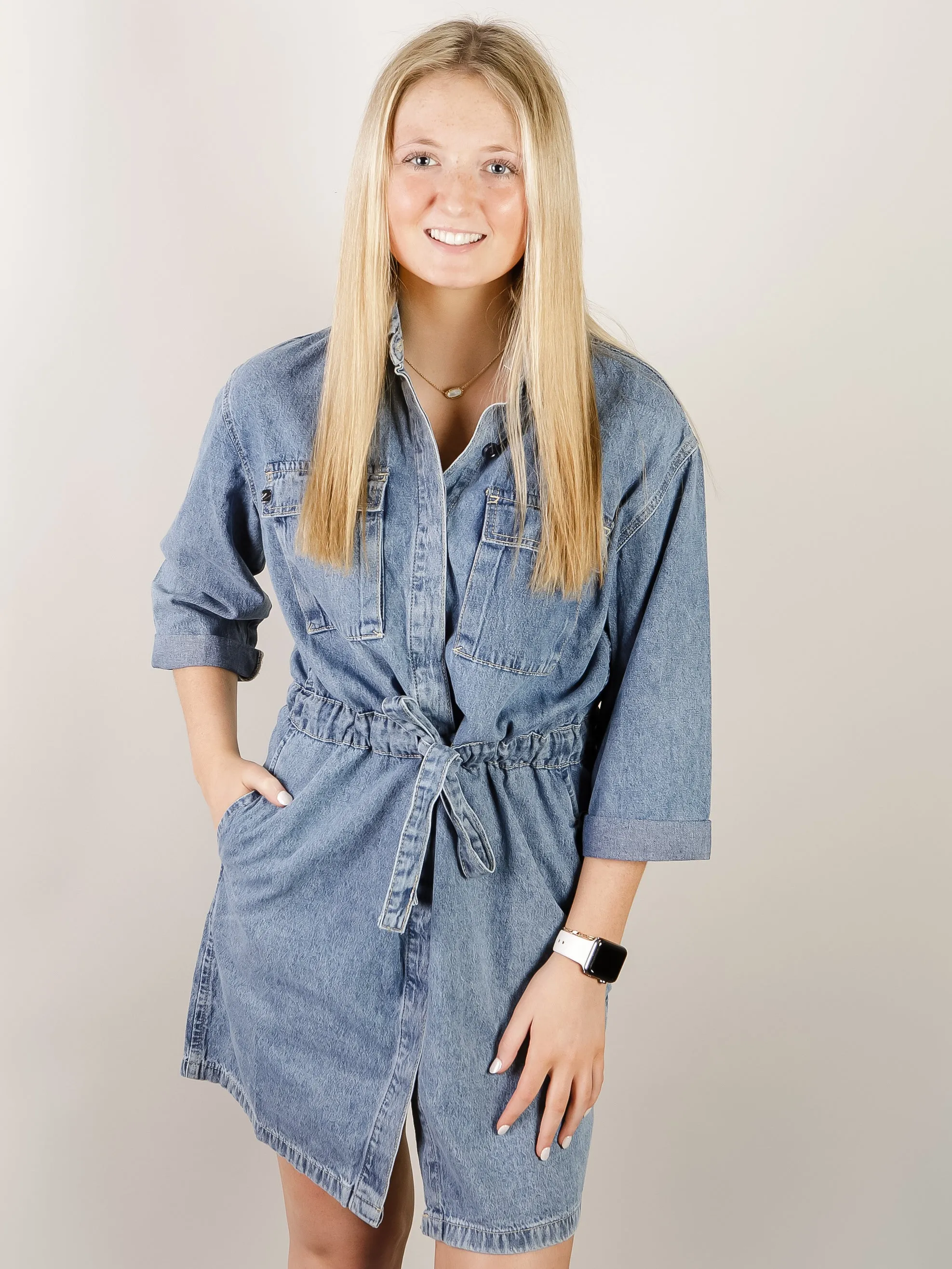 Kan Can Denim 3/4 Sleeve Shirt Dress