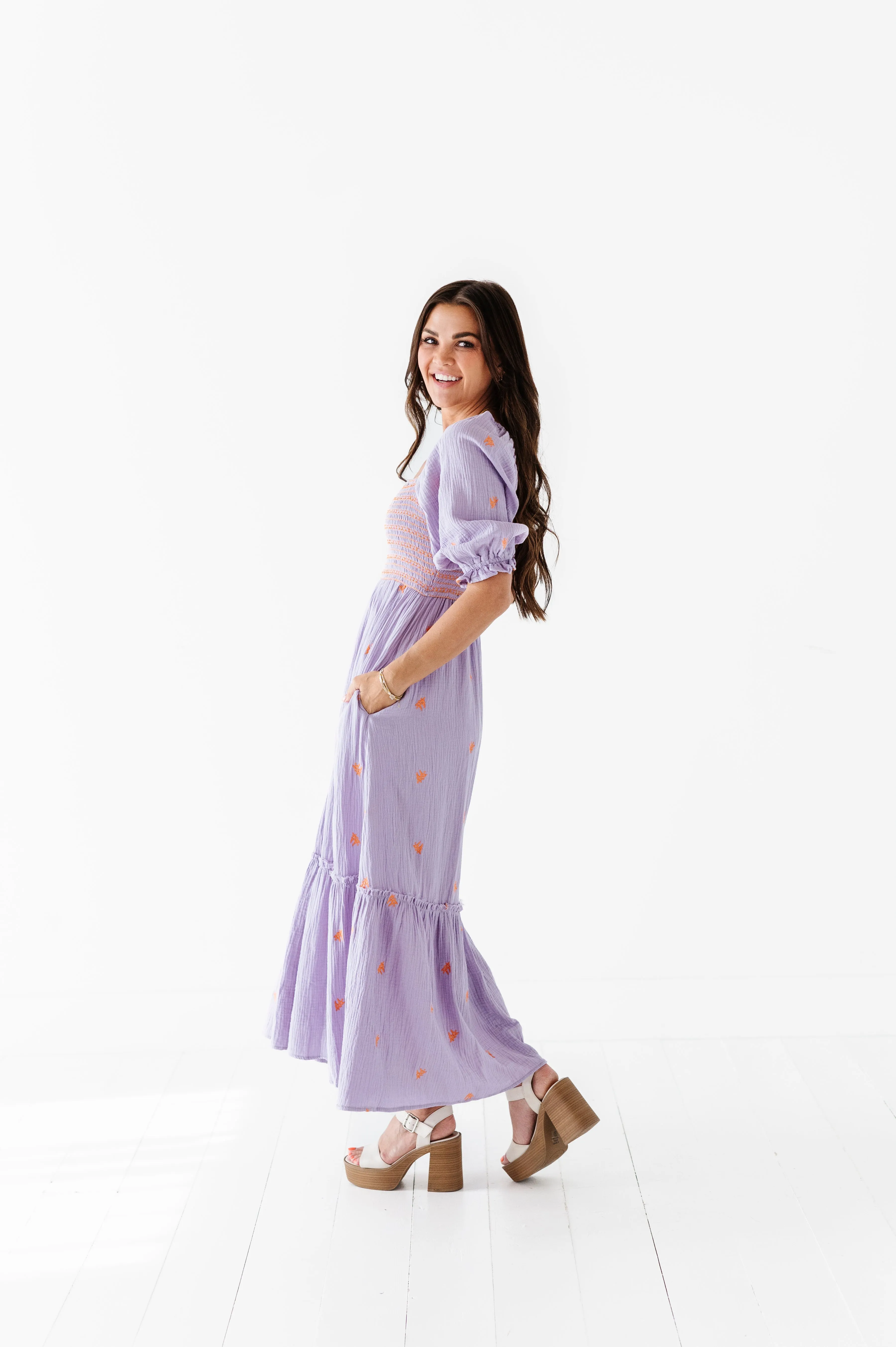 Kemry Embroidered Dress in Lavender - Size Small Left