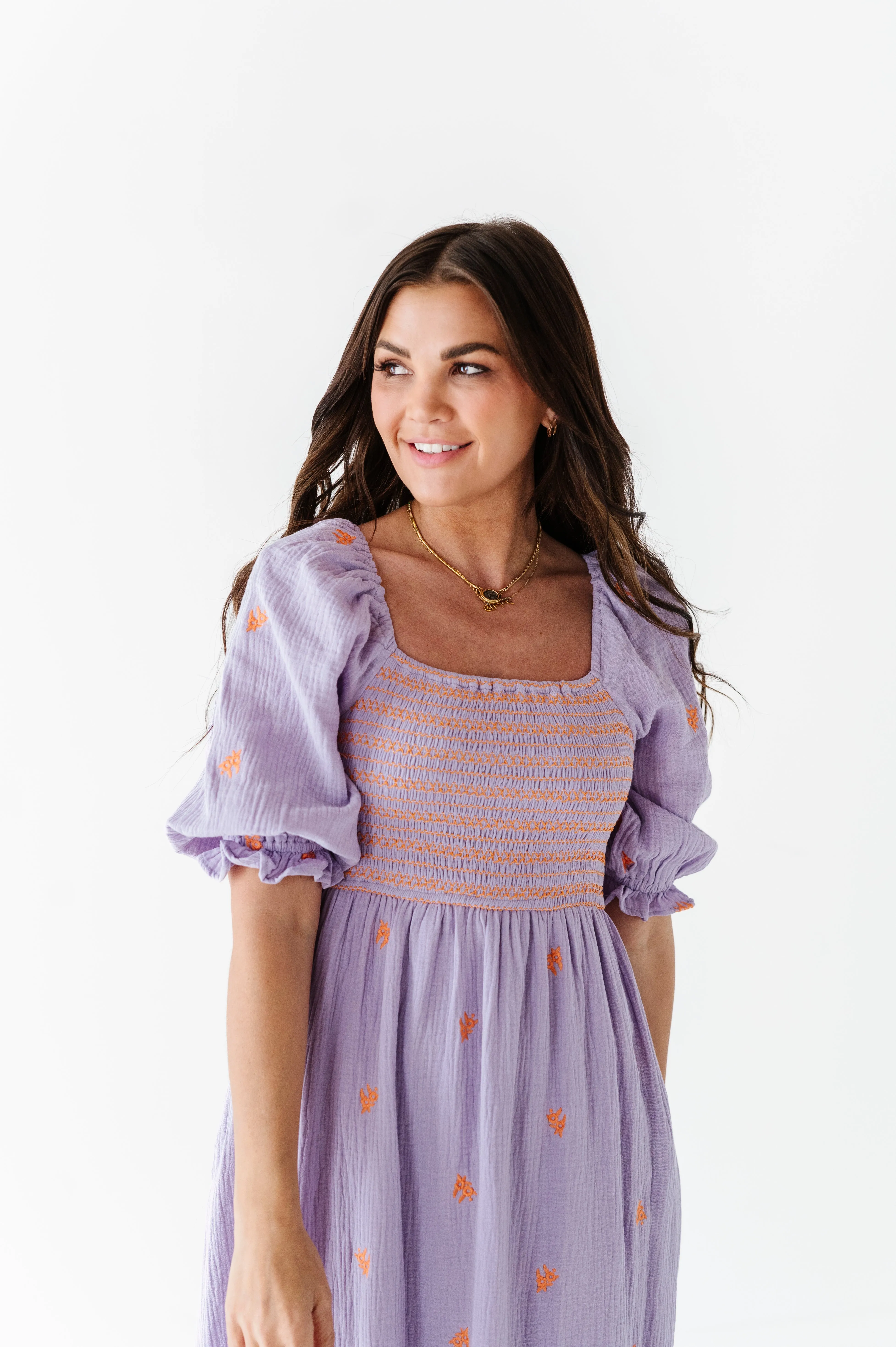 Kemry Embroidered Dress in Lavender - Size Small Left