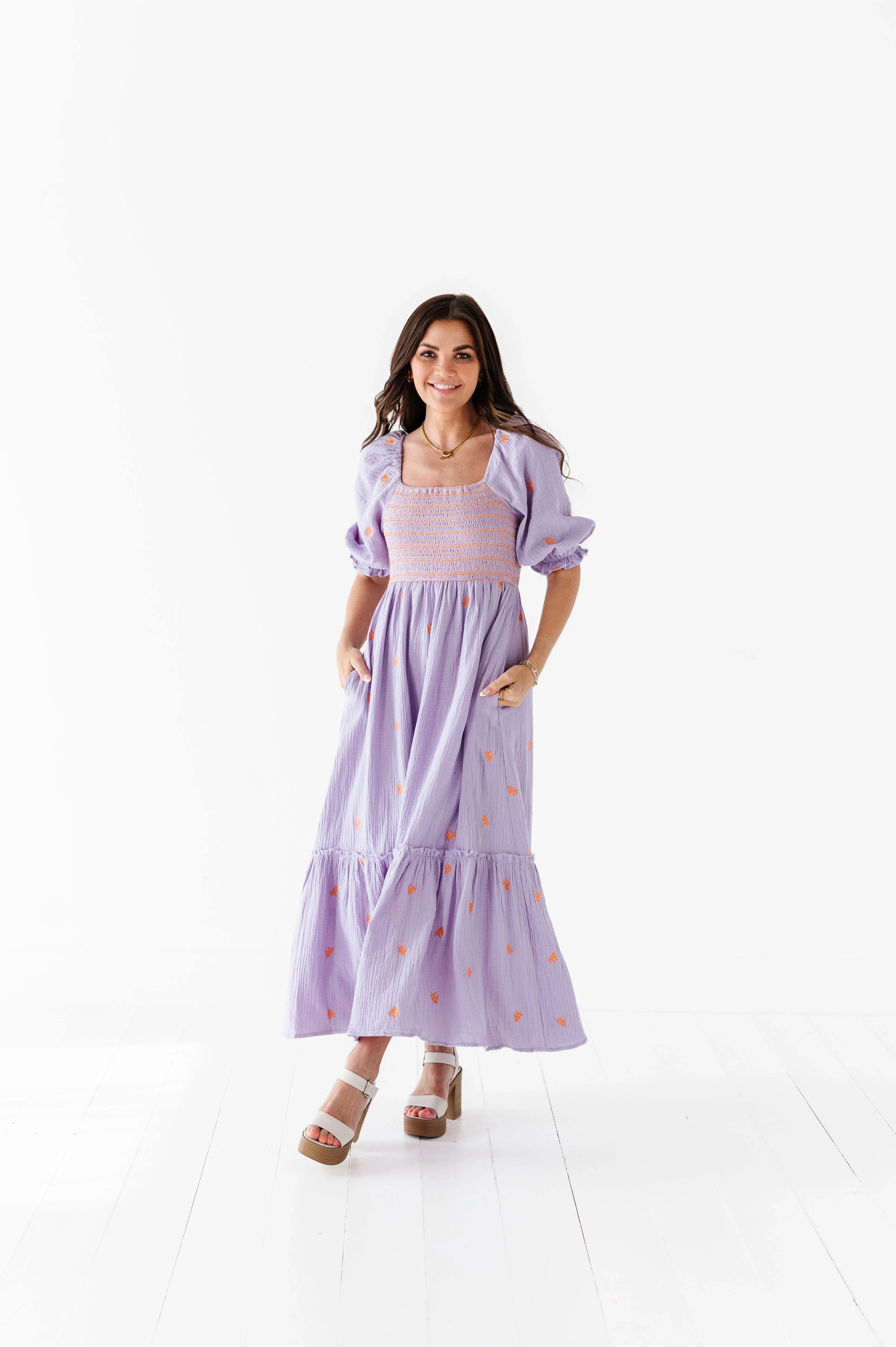 Kemry Embroidered Dress in Lavender - Size Small Left