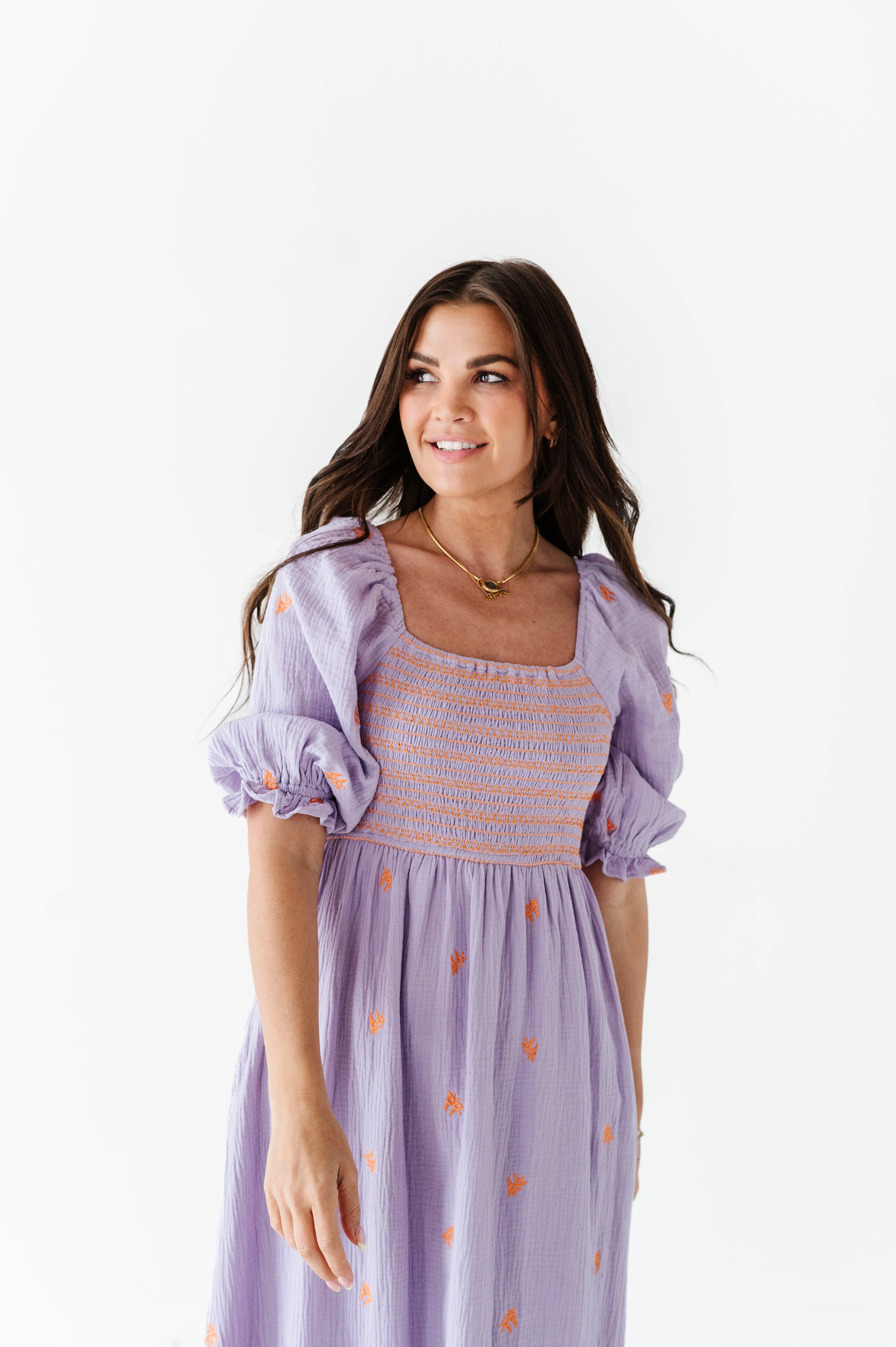 Kemry Embroidered Dress in Lavender - Size Small Left