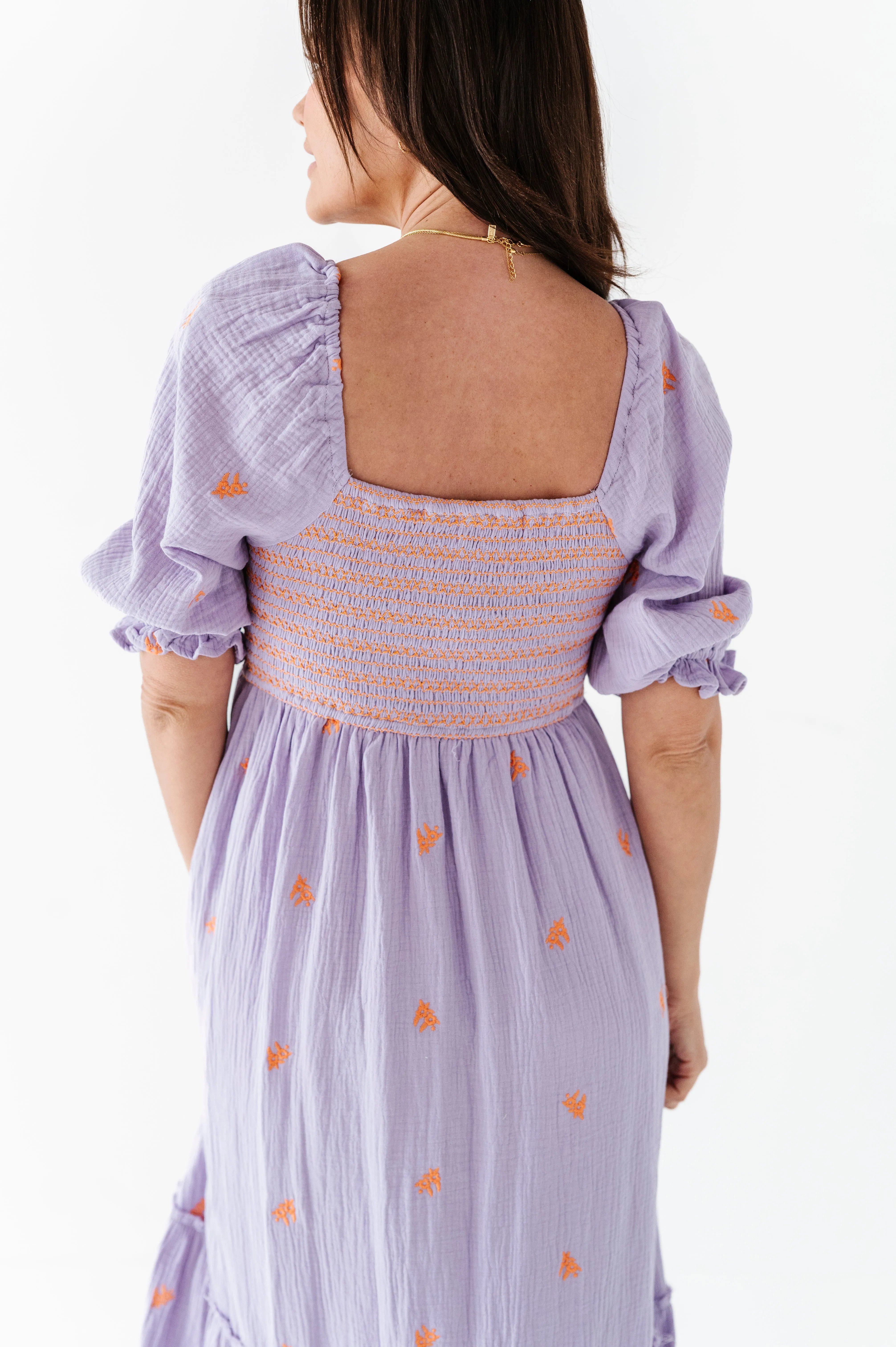 Kemry Embroidered Dress in Lavender - Size Small Left