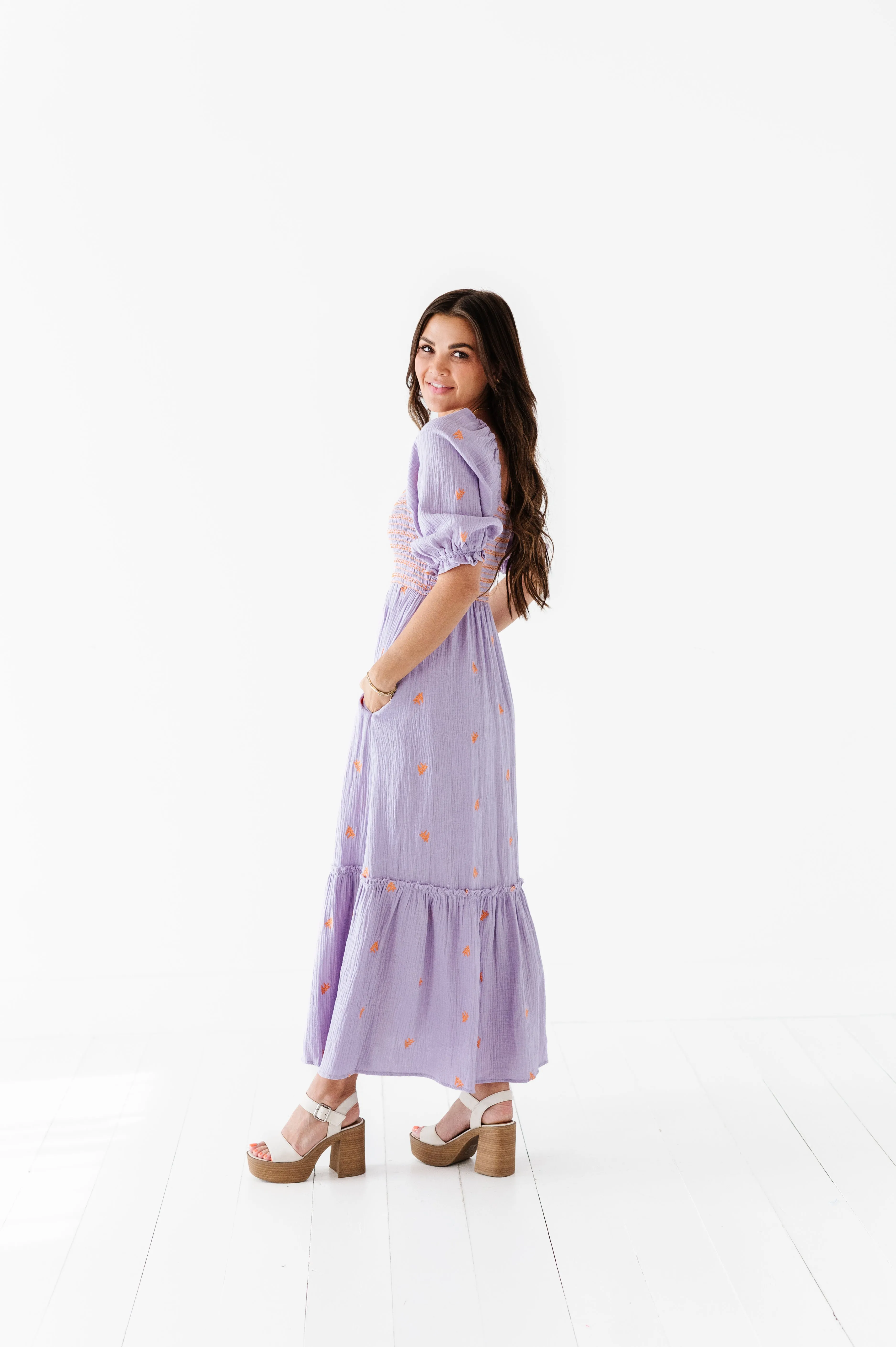 Kemry Embroidered Dress in Lavender - Size Small Left