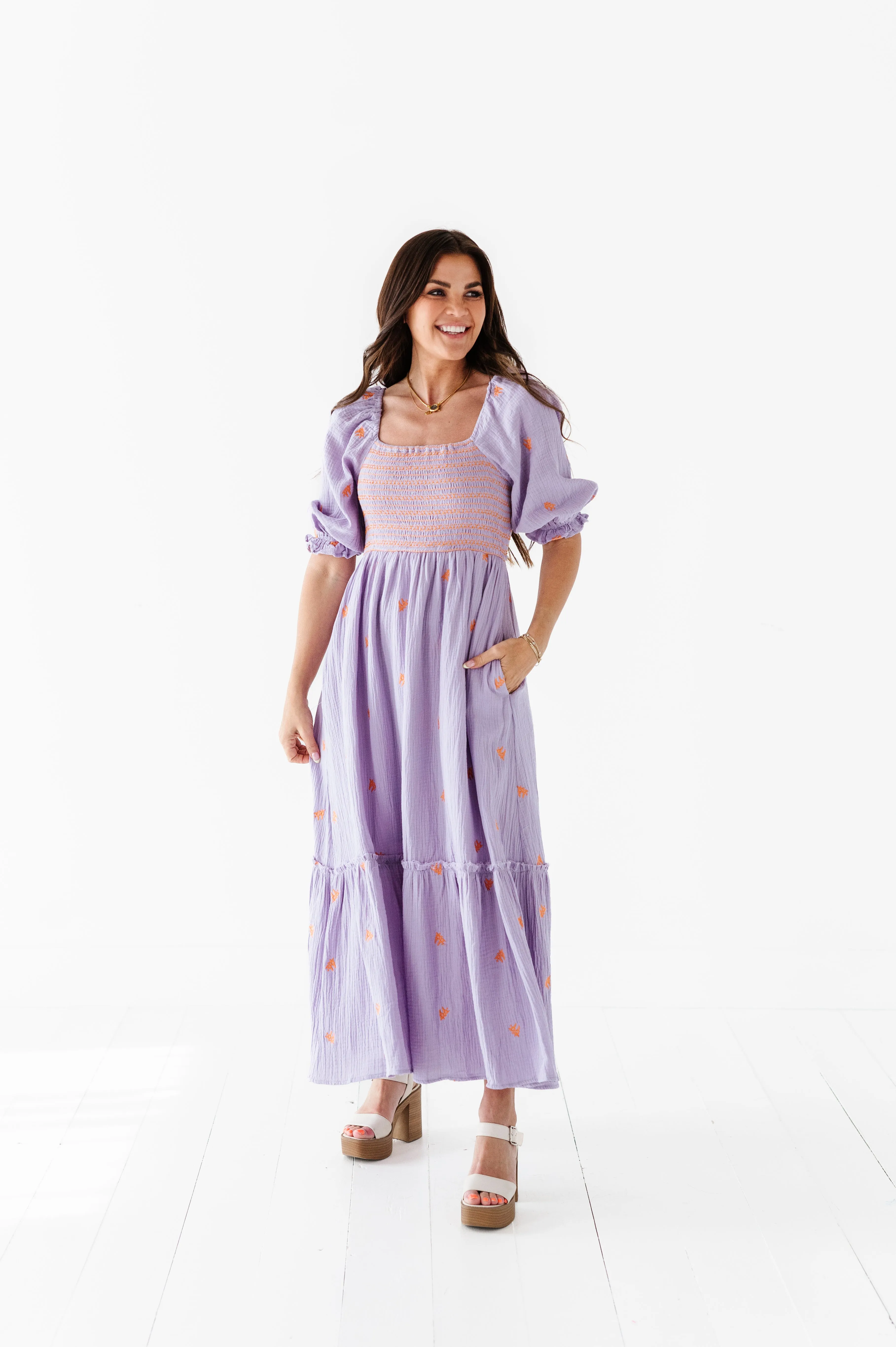 Kemry Embroidered Dress in Lavender - Size Small Left