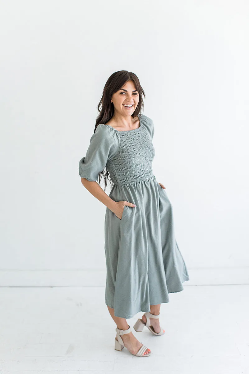 Letty Smocked Dress in Sage - Size 3X Left