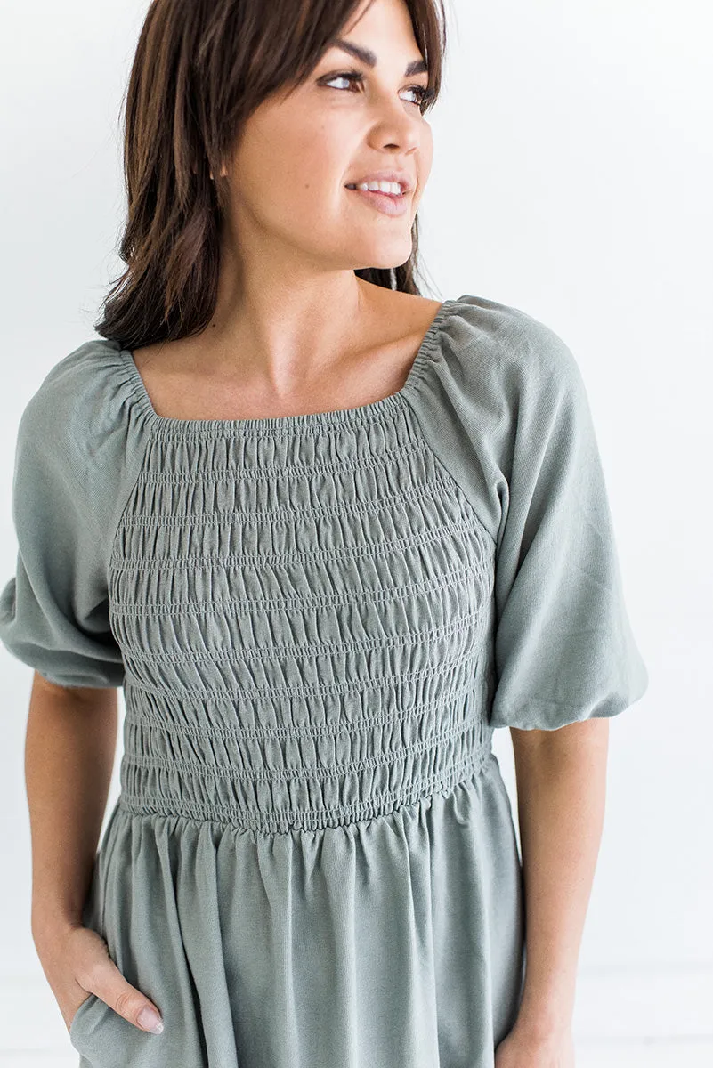 Letty Smocked Dress in Sage - Size 3X Left