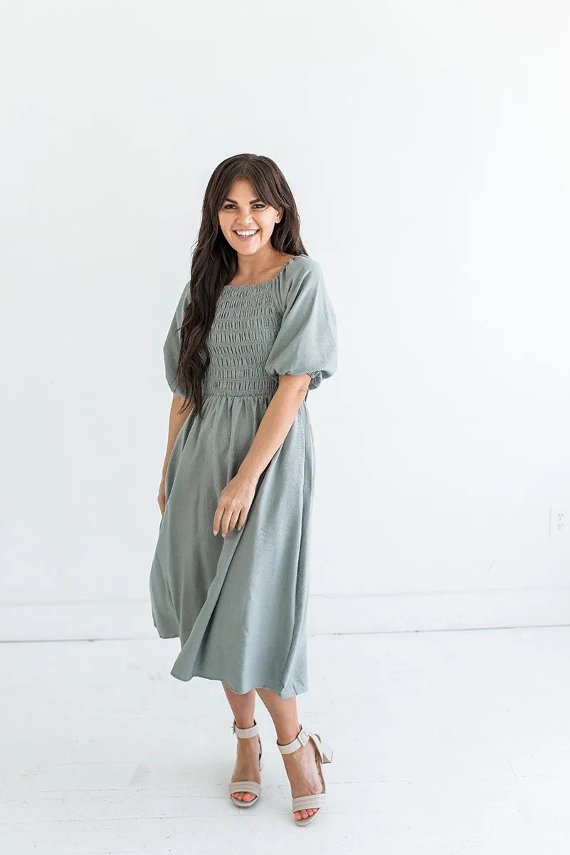 Letty Smocked Dress in Sage - Size 3X Left