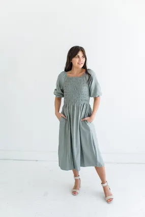 Letty Smocked Dress in Sage - Size 3X Left