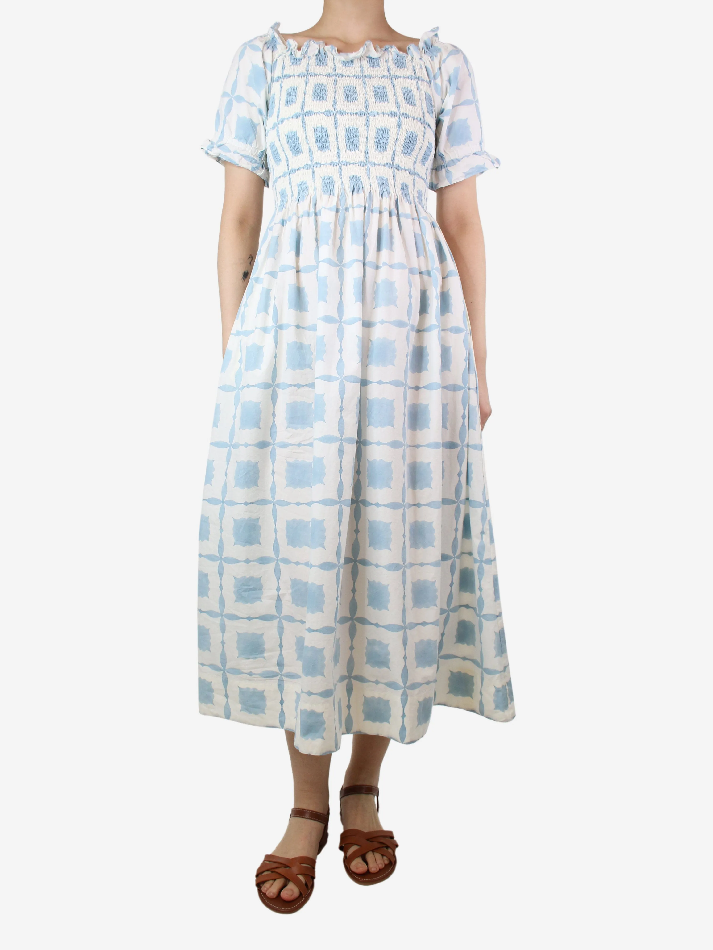 Light blue smocked printed dress - size S