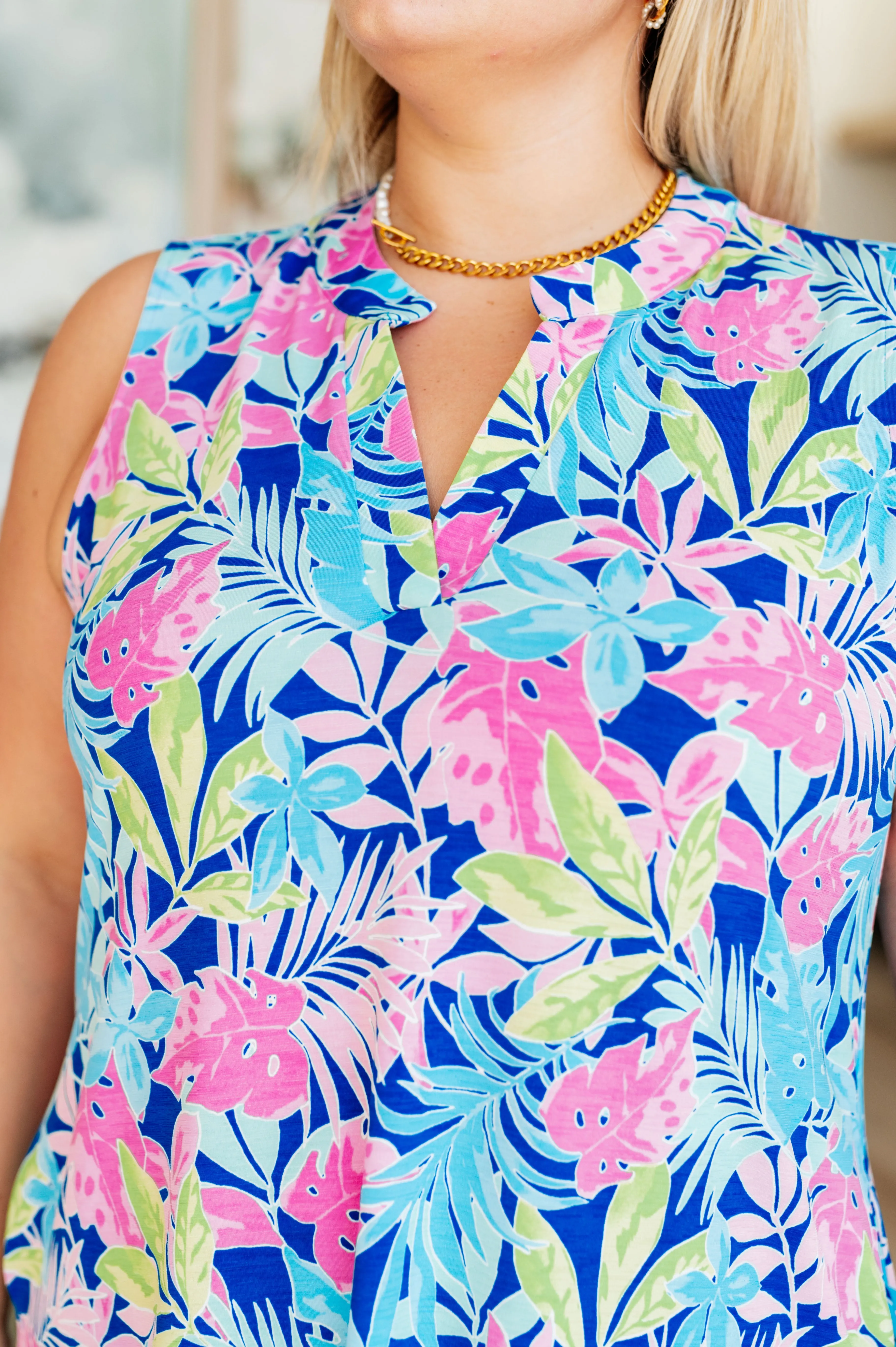 Lizzy Tank Dress in Royal Tropical Floral