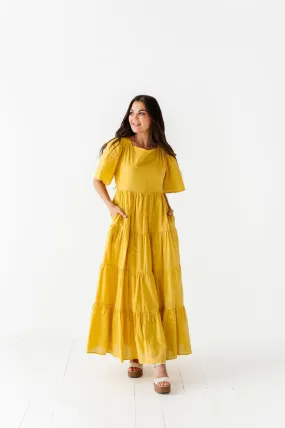 Lucia Embroidered Dress in Mustard