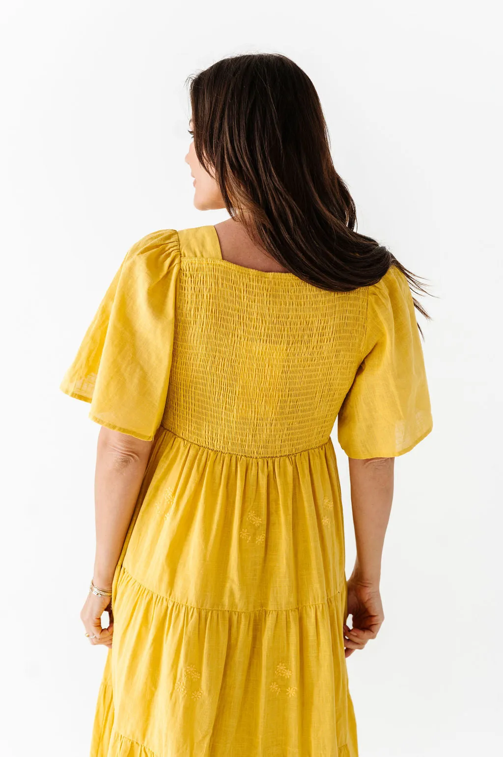 Lucia Embroidered Dress in Mustard