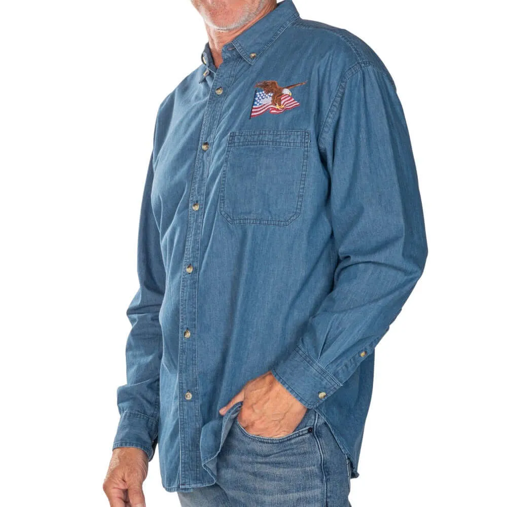 Men's Eagle Embroidery Denim Button Down Shirt