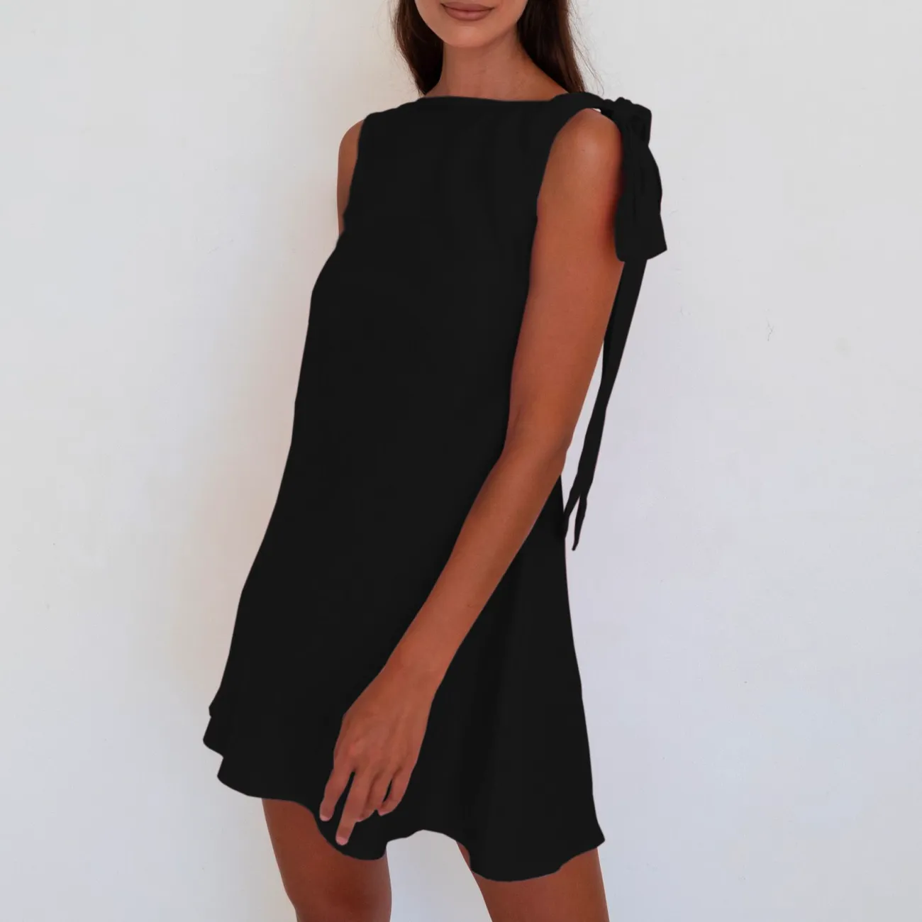 MINI WILMER DRESS BLACK LINEN