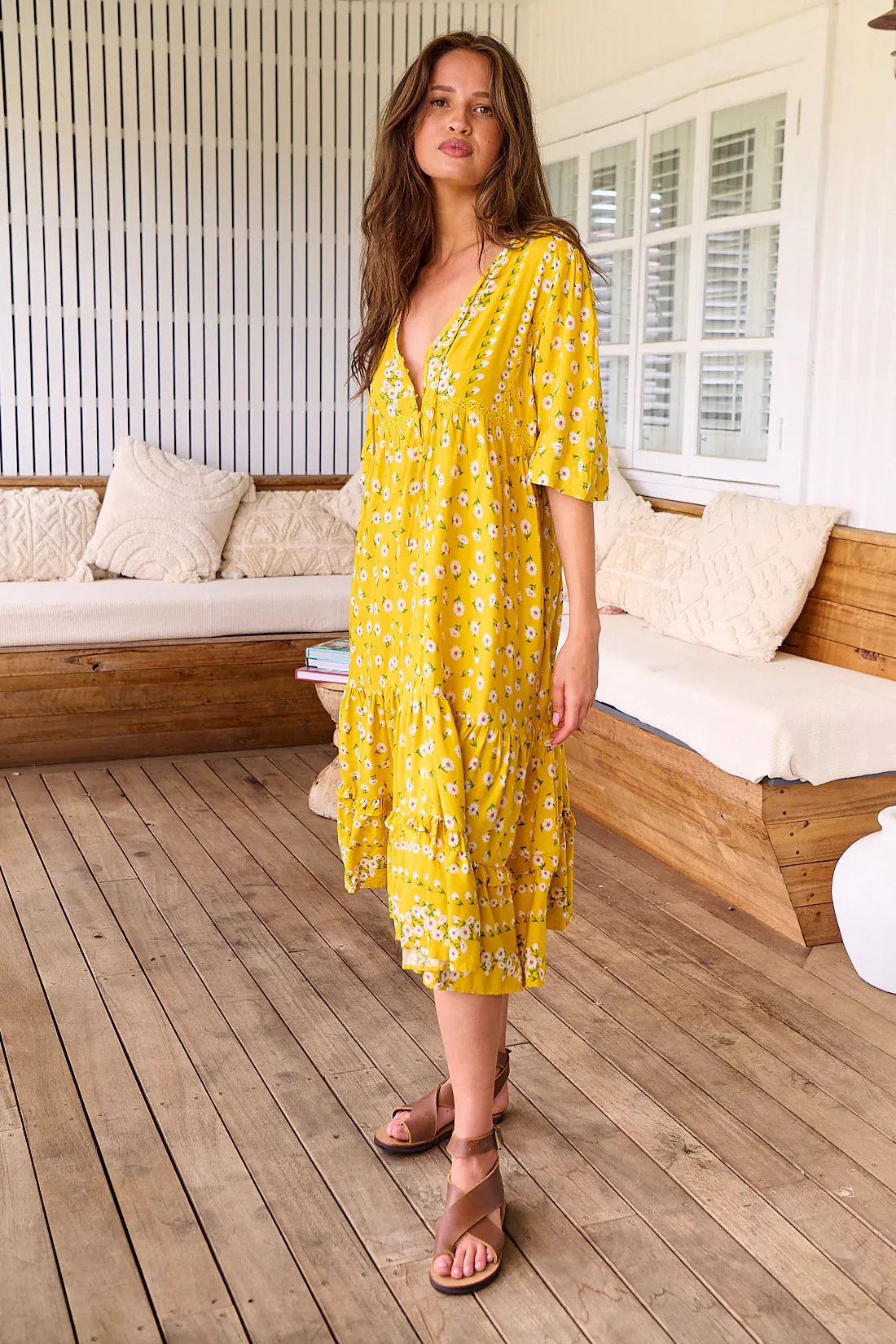 Monday Midi Dress Sunshine Daisy Print