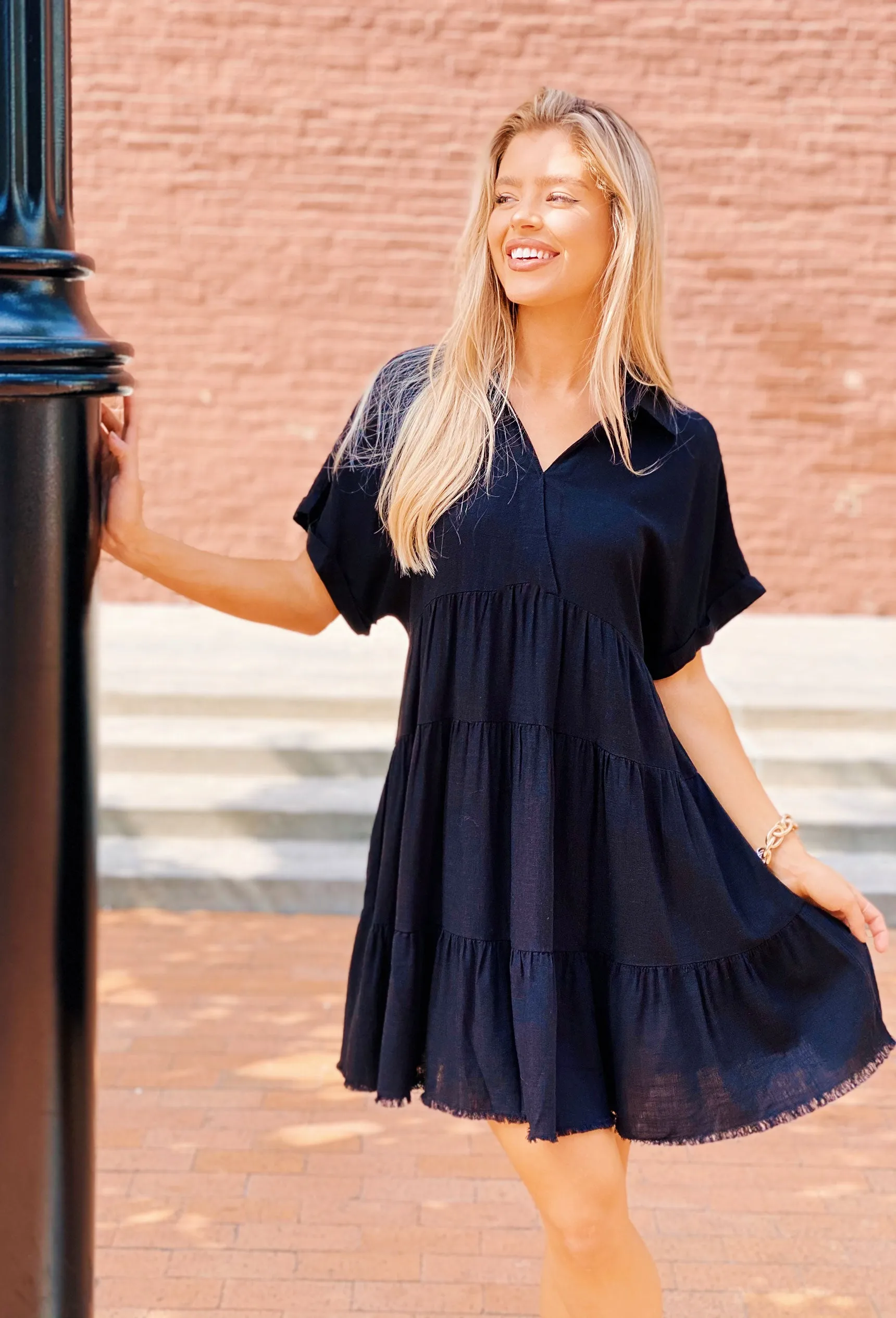 Nikoleta Linen Shirtdress in Black