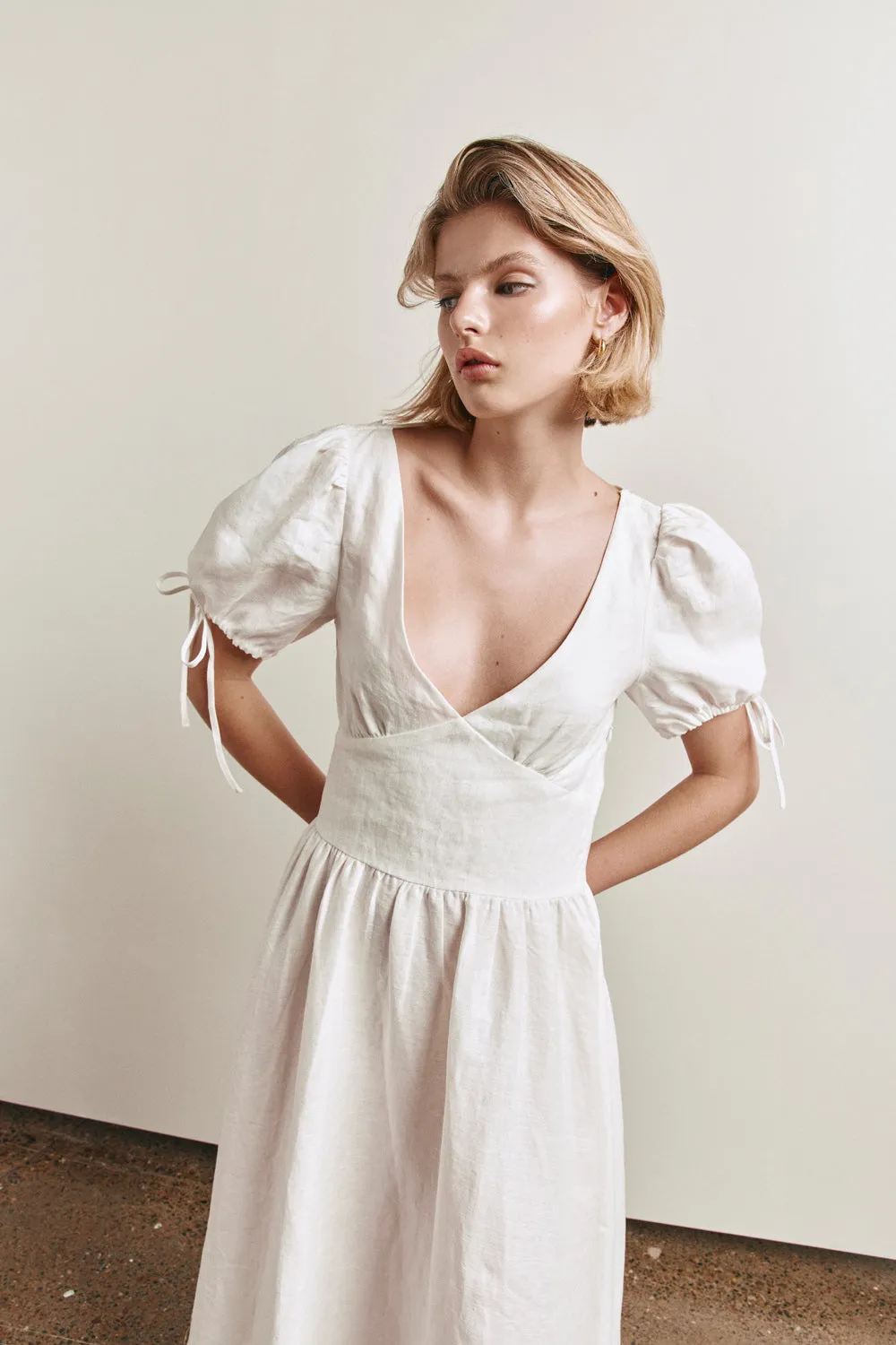 Paradiso Linen Midi Dress White