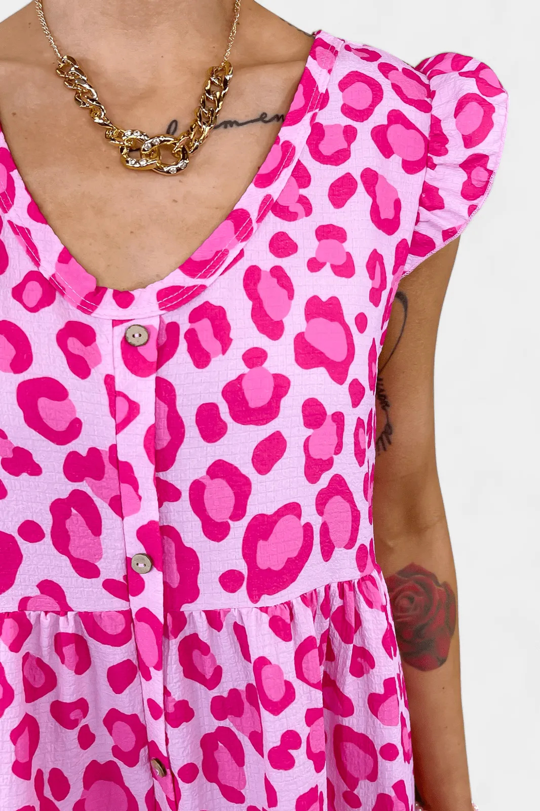 Pink Leopard Tiered Dress