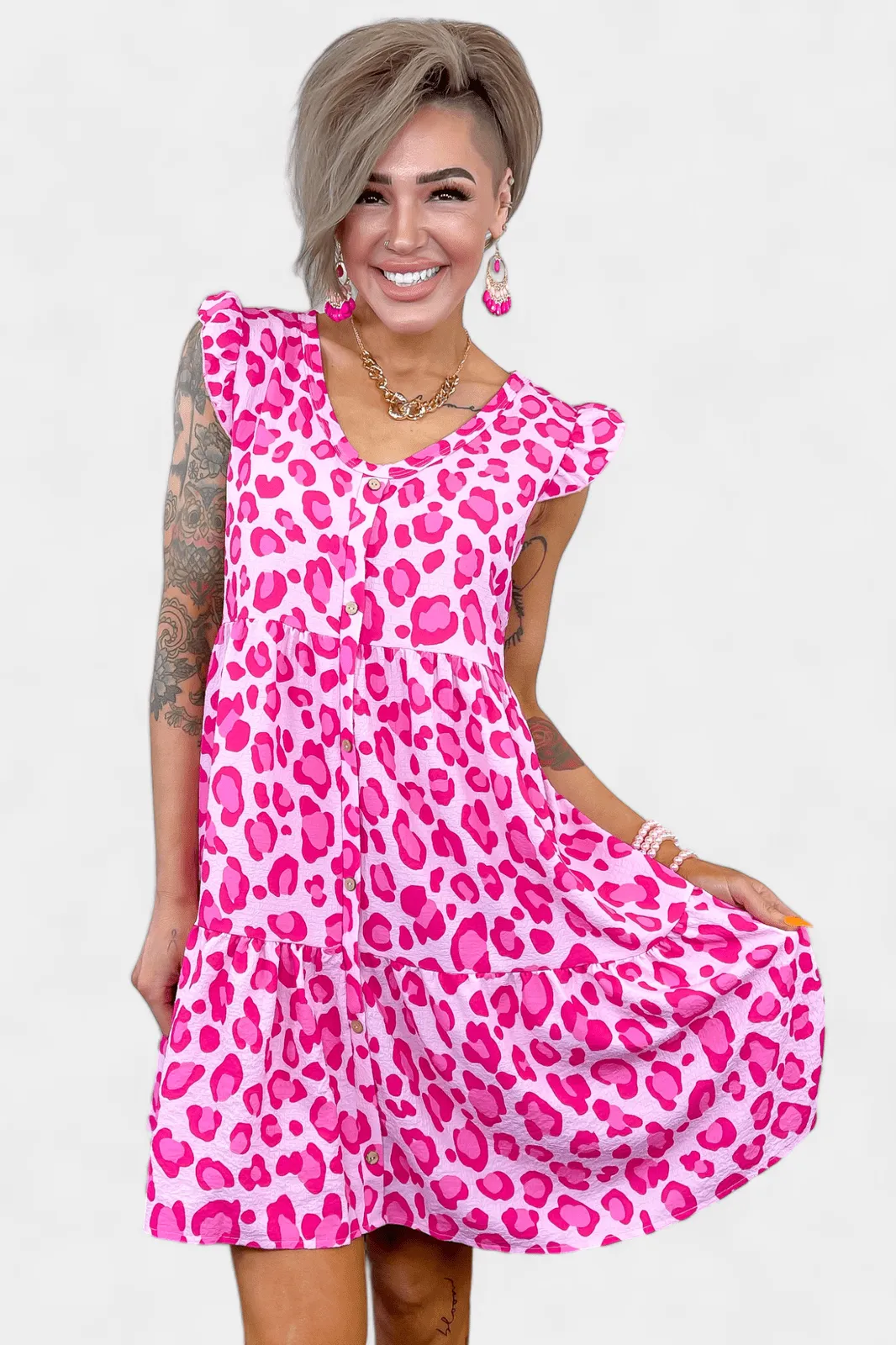 Pink Leopard Tiered Dress