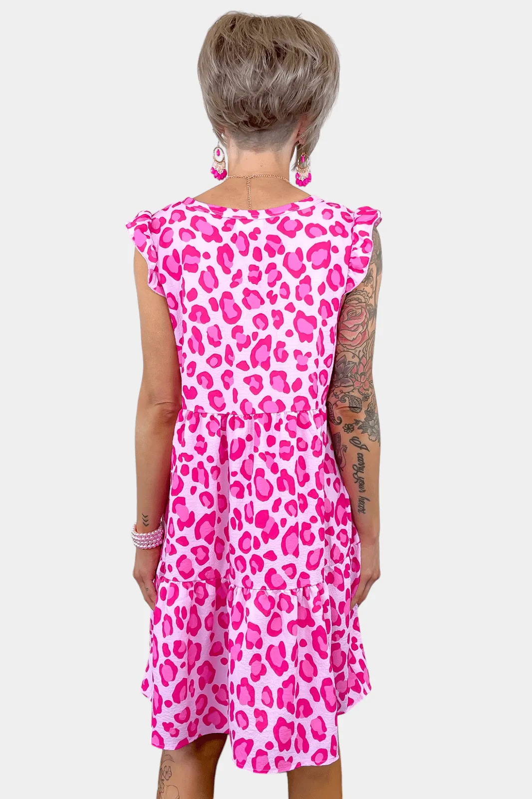 Pink Leopard Tiered Dress