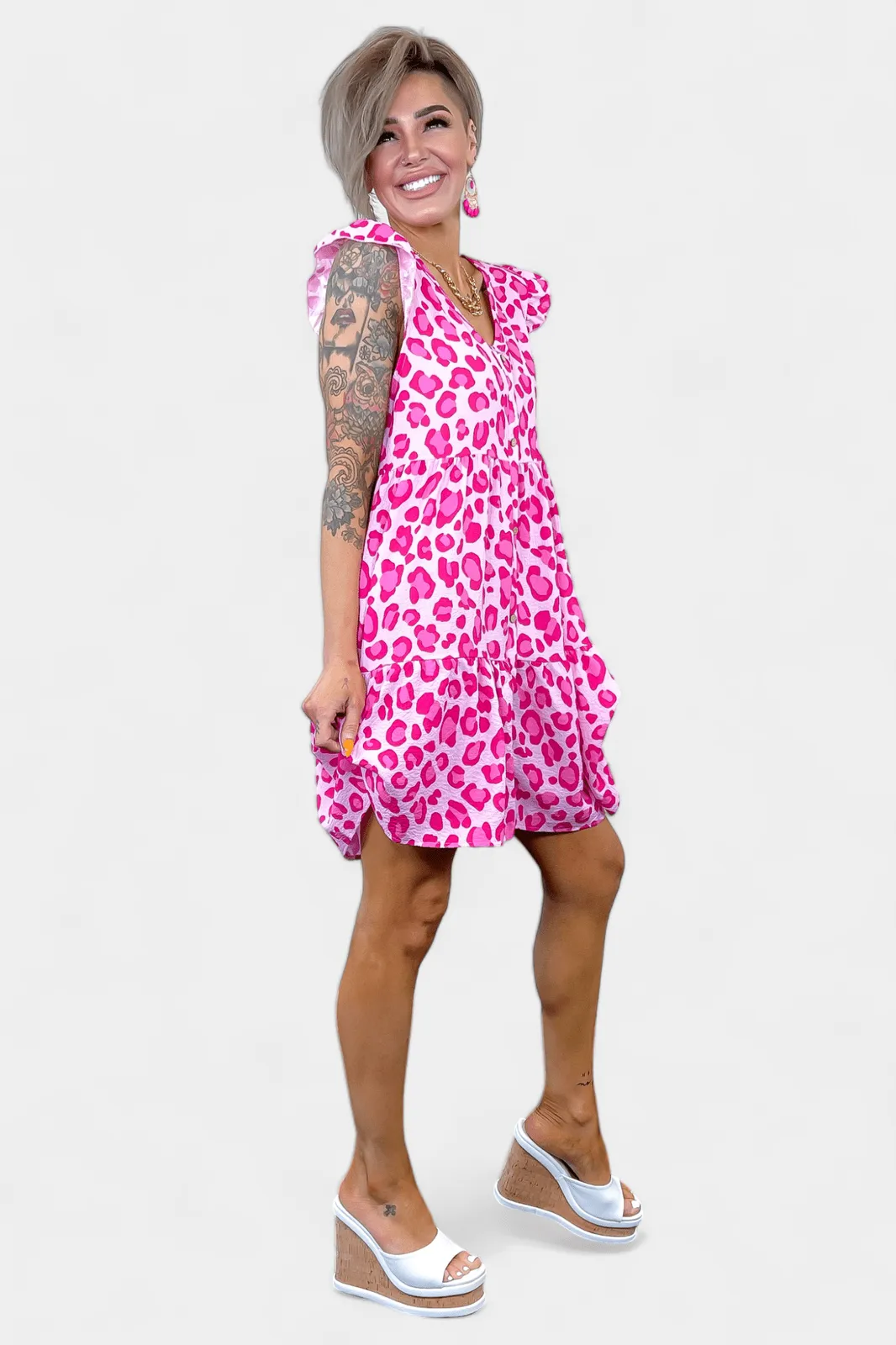 Pink Leopard Tiered Dress