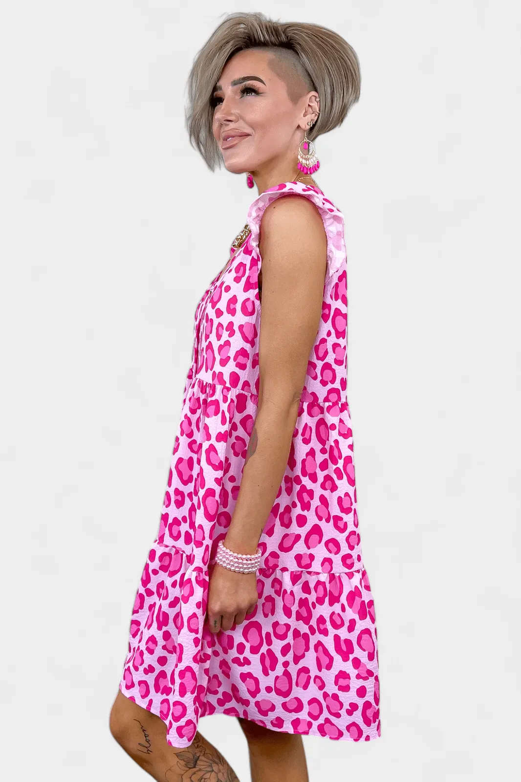 Pink Leopard Tiered Dress