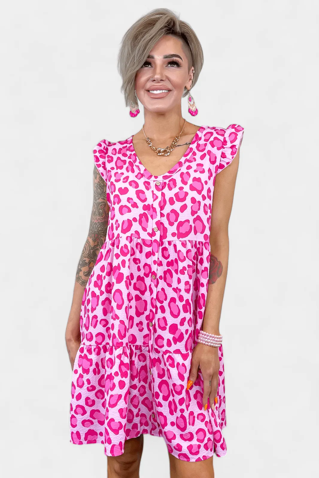 Pink Leopard Tiered Dress