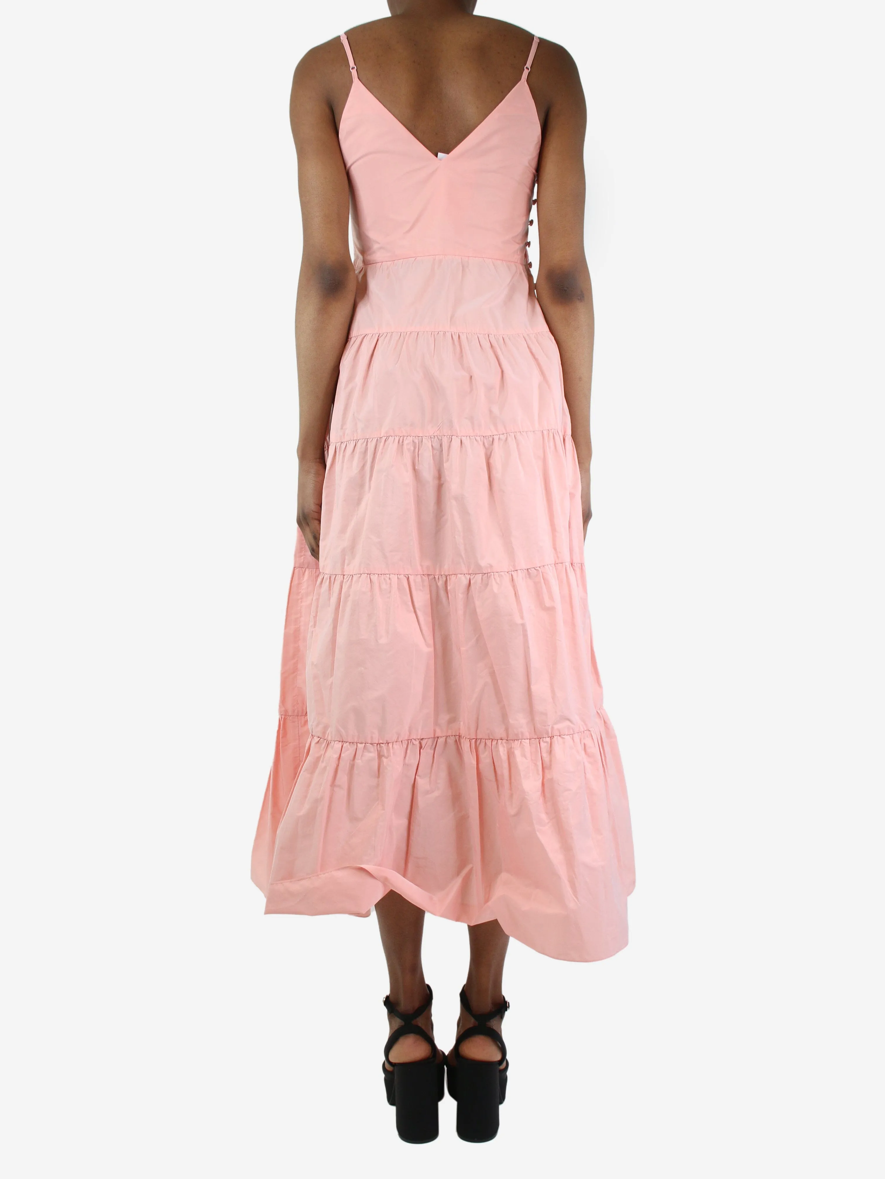 Pink sleeveless tiered midi dress - size UK 8