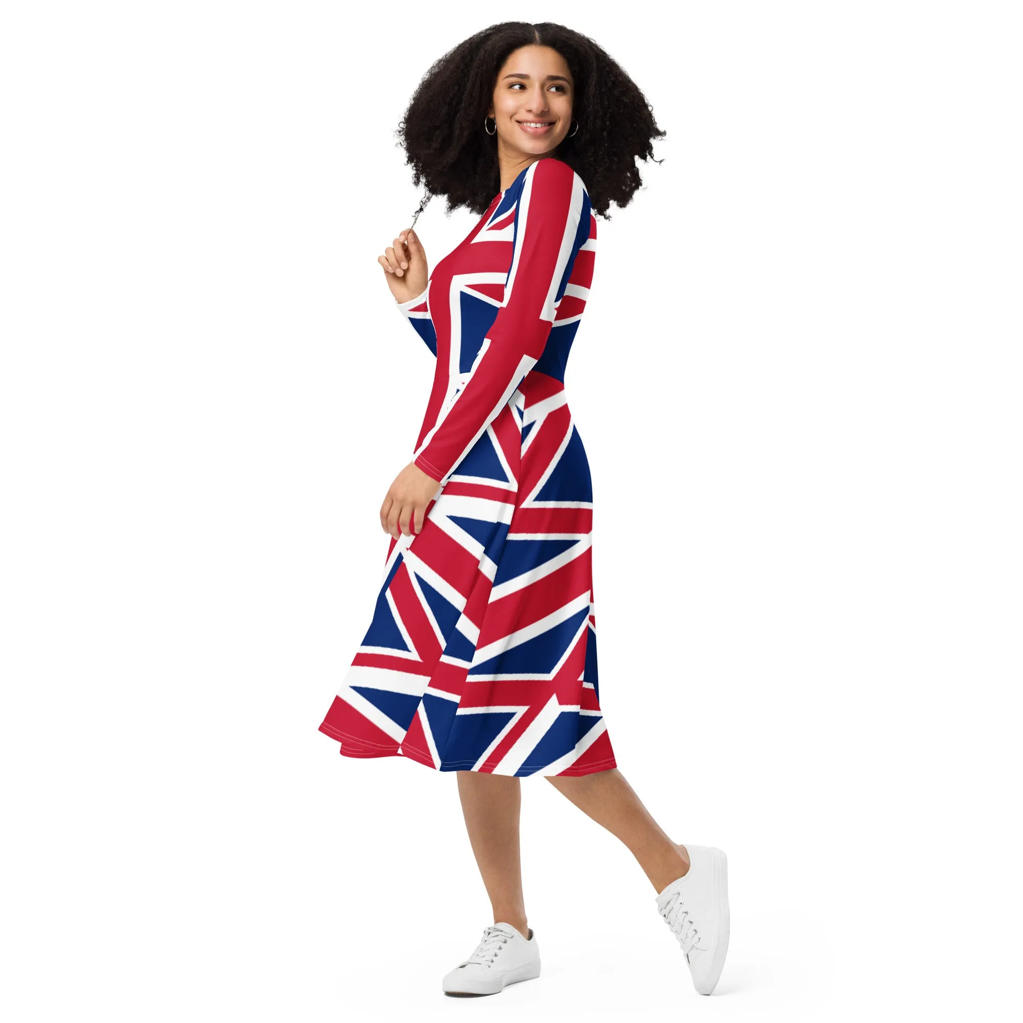 Plus Size Union Jack Dress / Long Sleeve Dress With Pockets / Sizes 2XS - 6XL