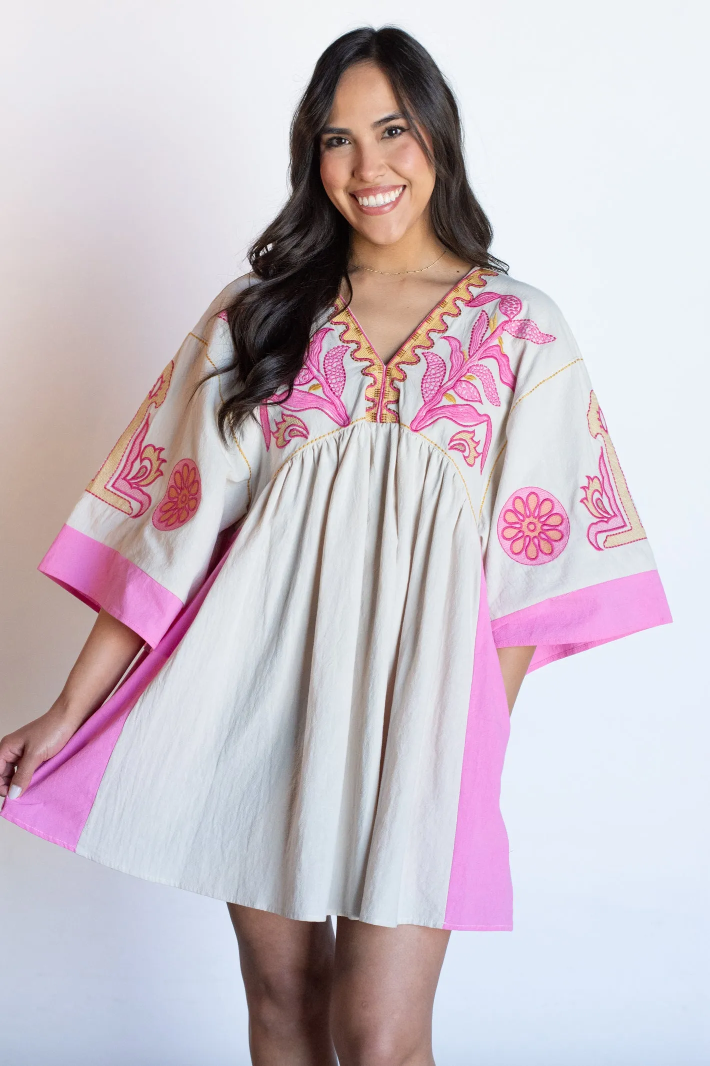 PRE-ORDER: Charming Presence Pink Embroidered Dress